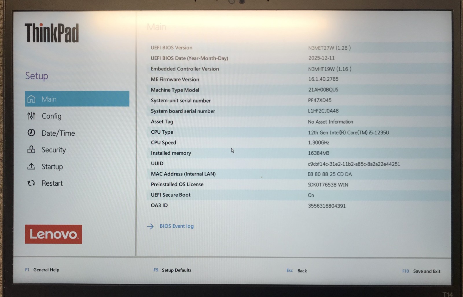 Lenovo ThinkPad T14 Gen 3 14″ Laptop i5-1235U 16GB RAM 256GB NVMe