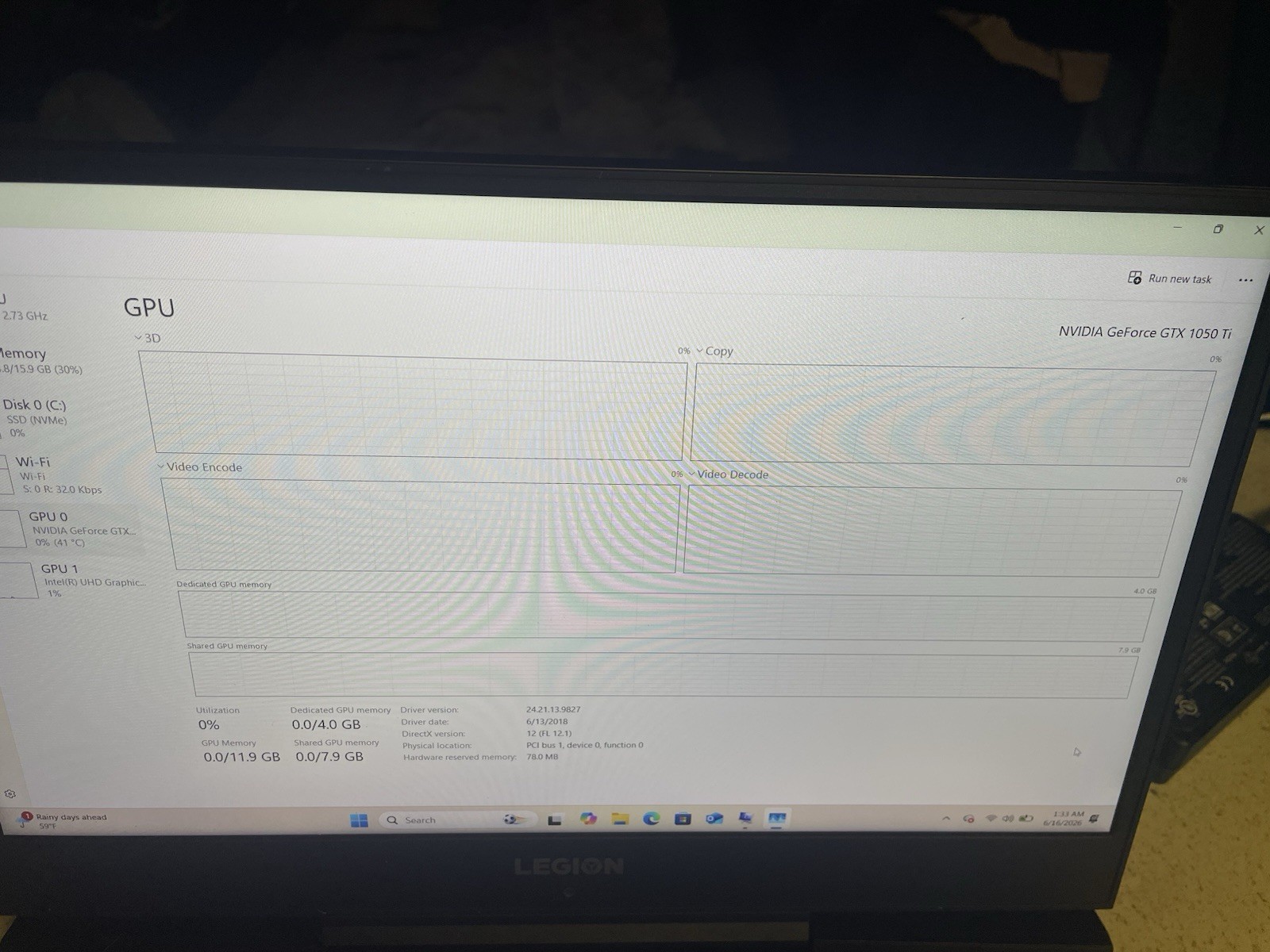 Lenovo Legion Gaming Laptop 16Gb RAM, Nvidia GeForce GTX 1050 Ti. Win 11 Home