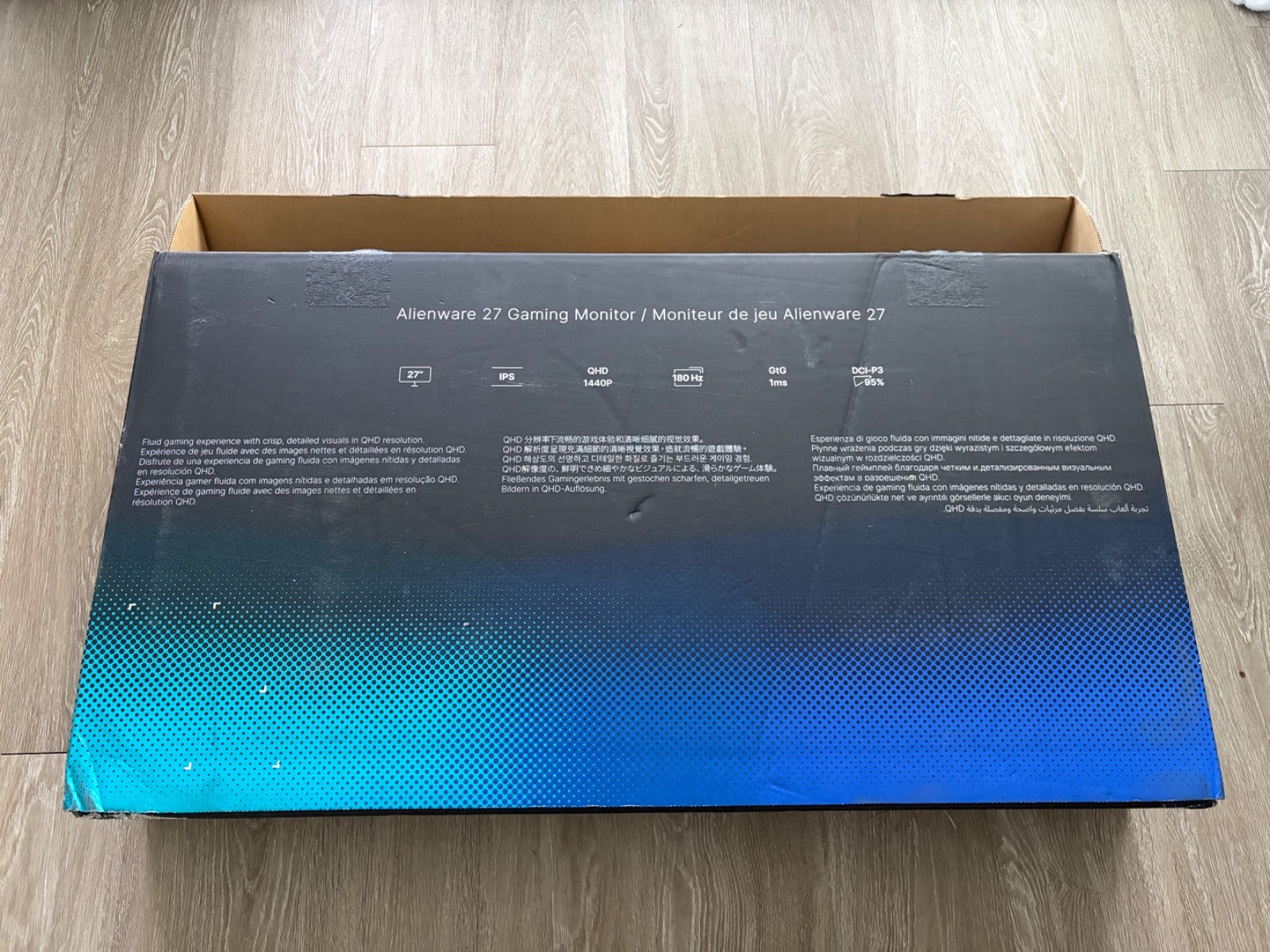 Alienware laptop, gaming monitor, mouse, keyboard, headset and backpack.