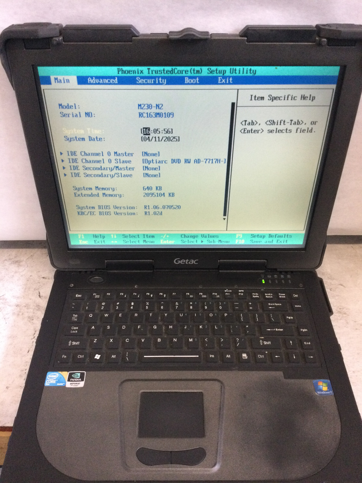 GETAC M230-N2 – BOOTS TO BIOS – INTEL CORE 2 DUO – 2GB RAM – READ DESCRIPTION-BB