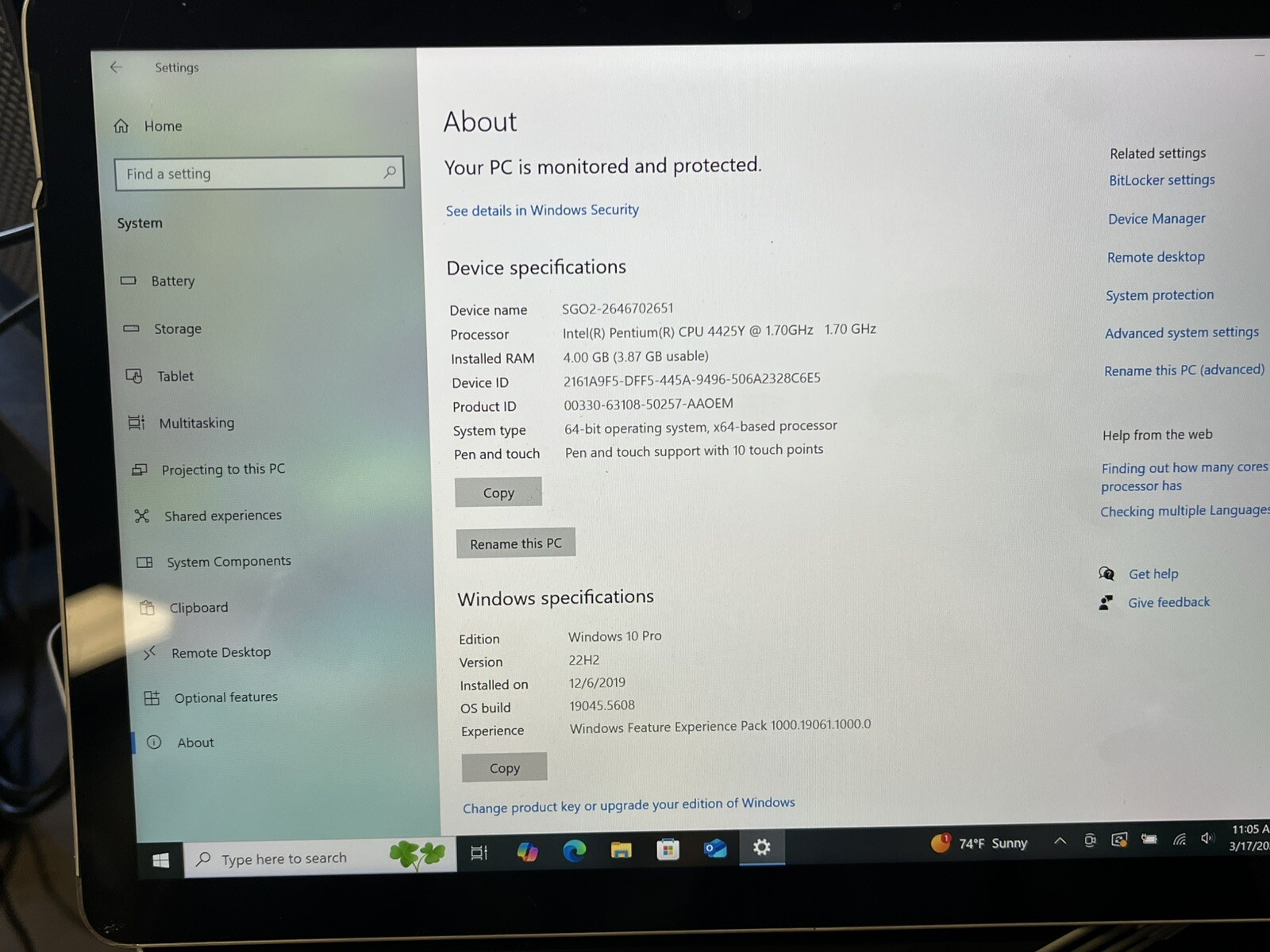 Microsoft 1926 Surface Go 2 10.5″ Pentium 4425Y @1.70Ghz 4GB Ram 64GB eMMc #2
