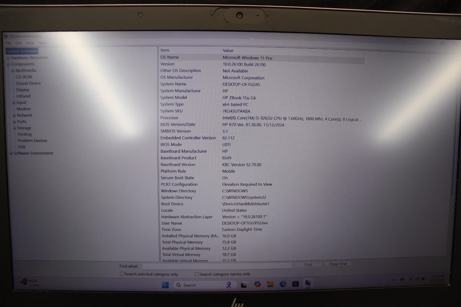 HP ZBook 15UG6 I5-8265U 256GB NvME 16GB DDR4 Win11Pro*See Descrip
