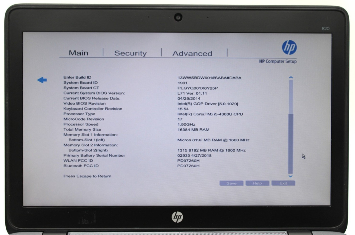 HP EliteBook 820 G1 i5-4300U@1.60GHz 16GB DDR3 NO STORAGE OR OS *USED/TESTED*