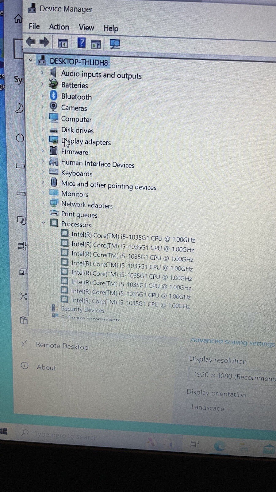 15.6″ Dell 3593 10th Gen Intel Core i5-1035G1 16GB RAM 256GB SSD Win 10