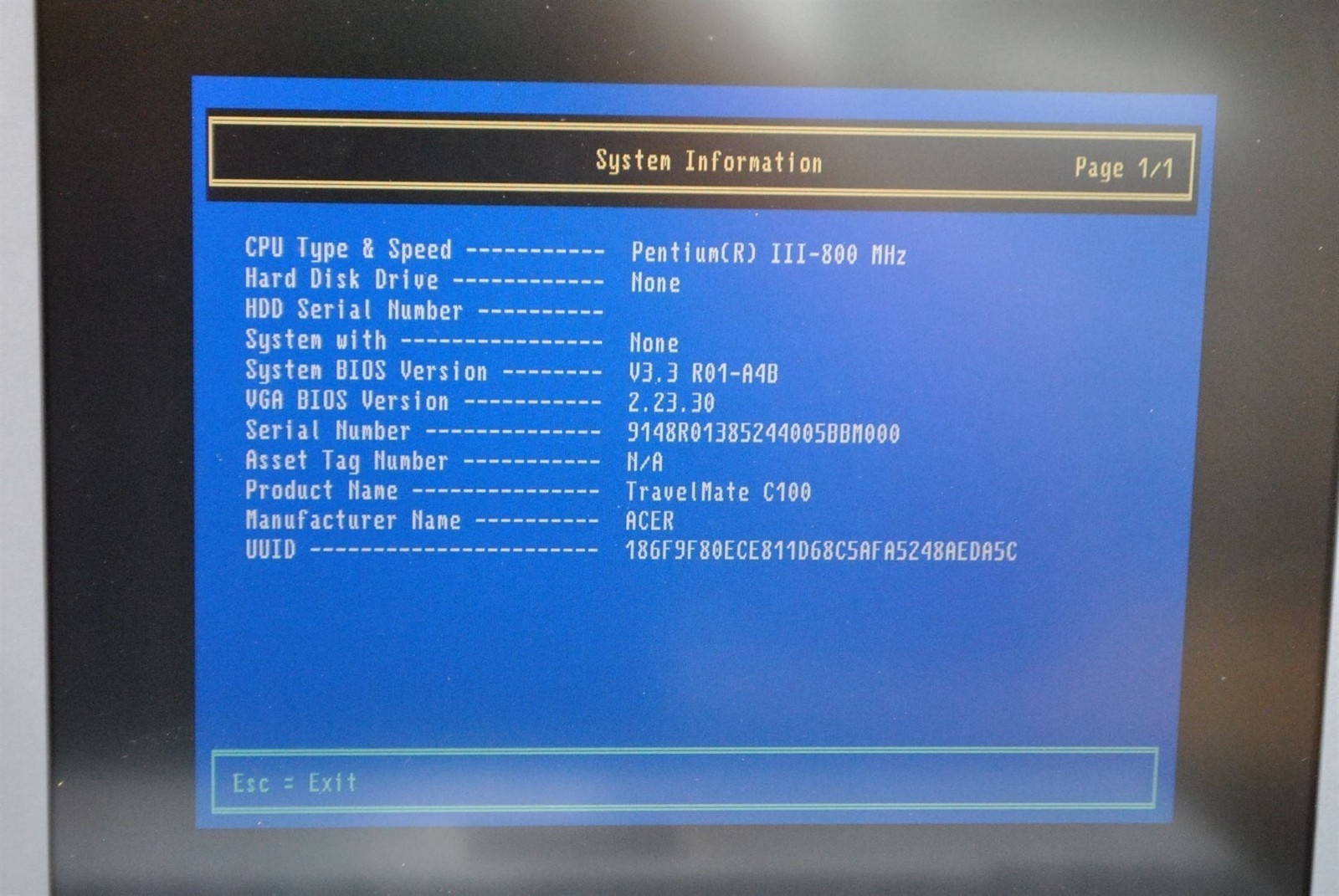 Scratched LCD Acer TravelMate C100 Laptop Intel Pentium III 800MHz 128MB AS-IS