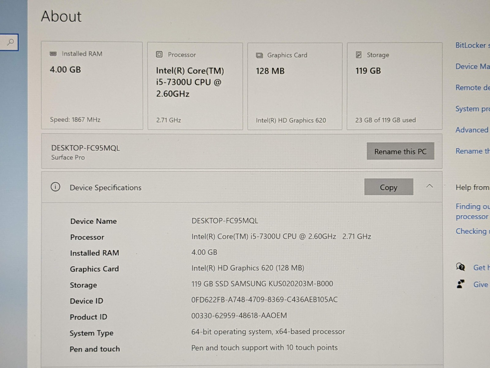 MS Surface Pro 1796 12.3″ 2736×1824 TOUCH i5-7300U 2.6GHz 4GB 128GB SSD Win10Pro