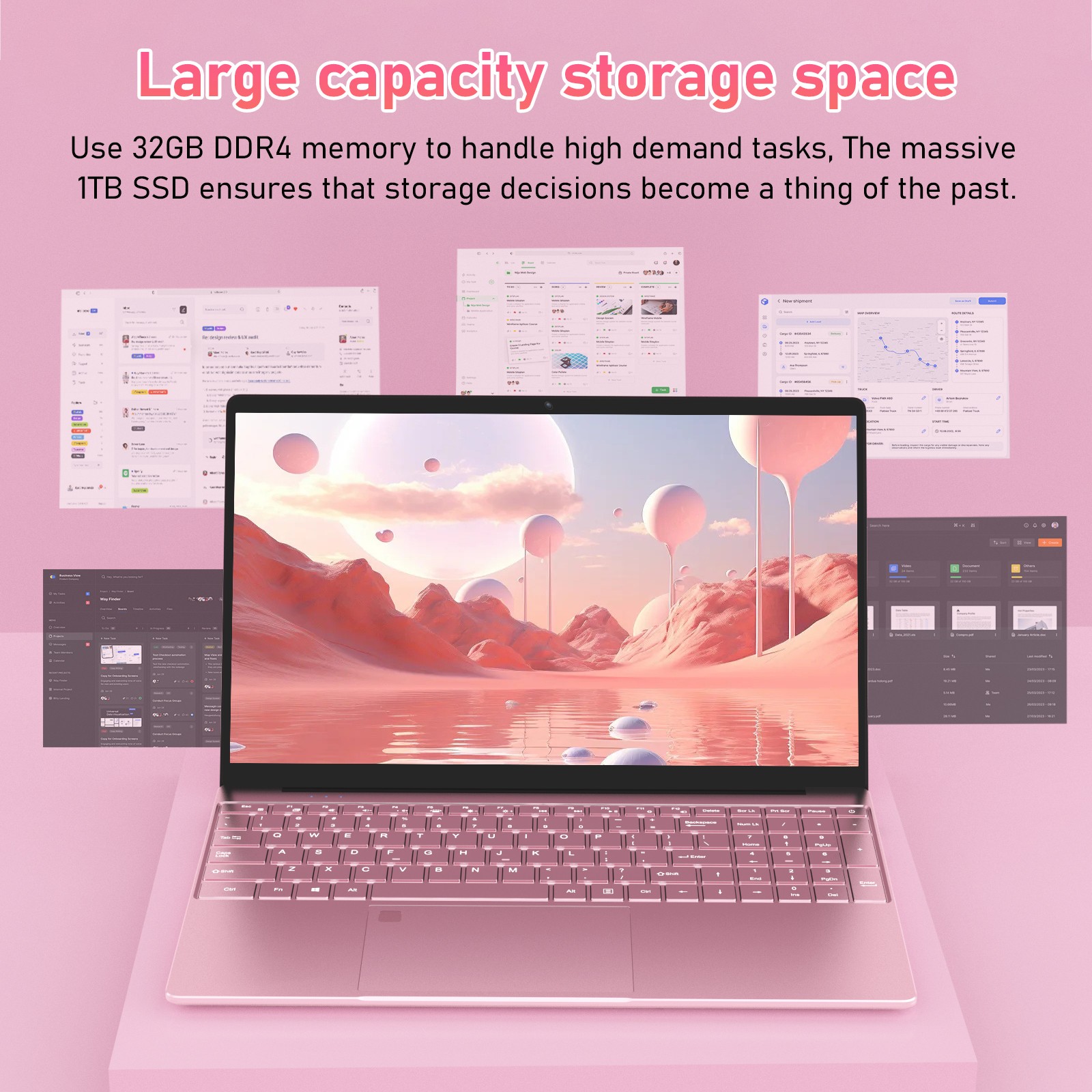 15.6″ FHD 1080P Laptop Celeron N95 32GB + 1TB SSD 8000mAh Battery Pink Notebook