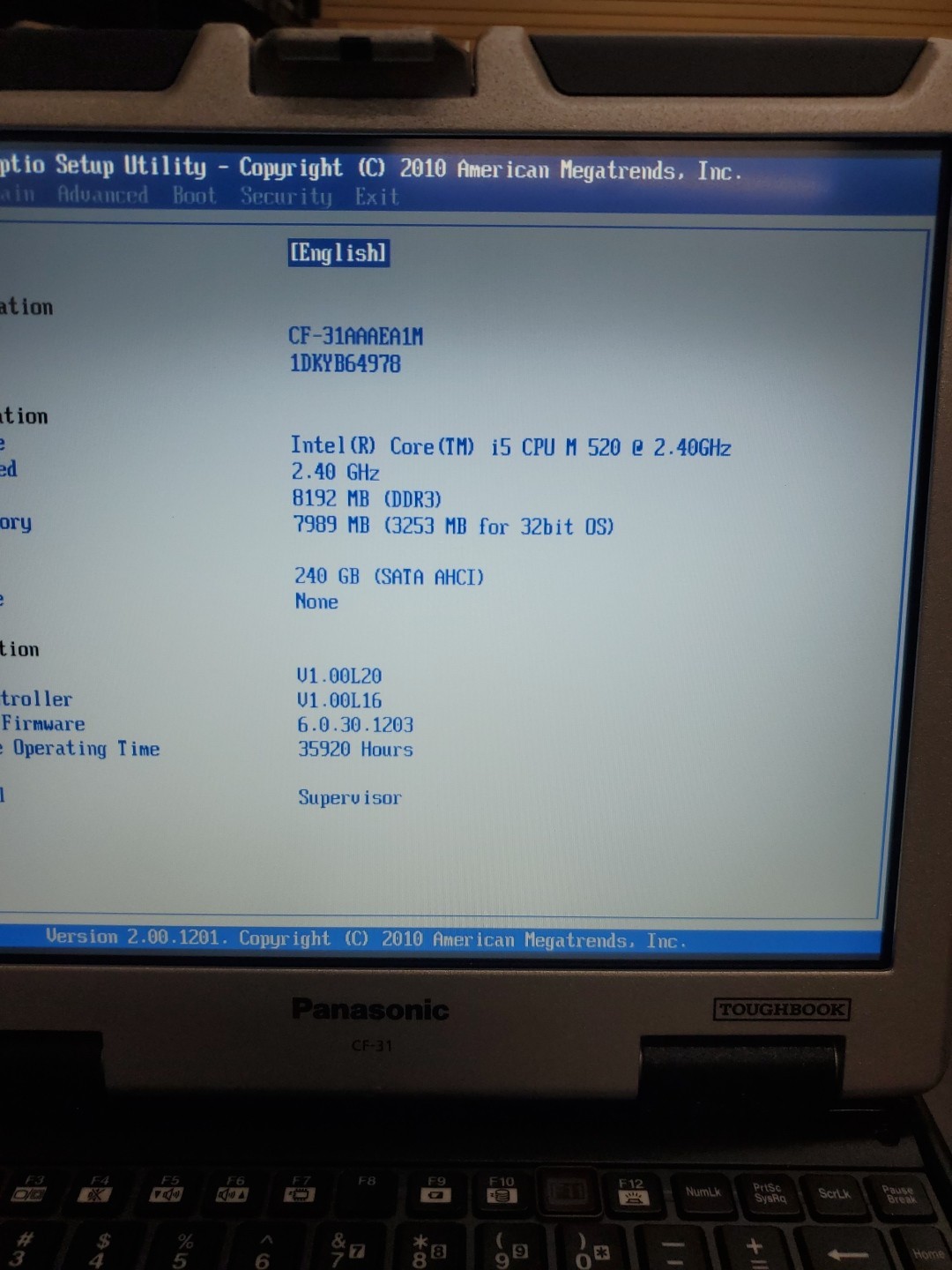 Panasonic Toughbook CF-31 MK-1 i5 520M @ 2.40GHz 8GB 35920HRS Diesel