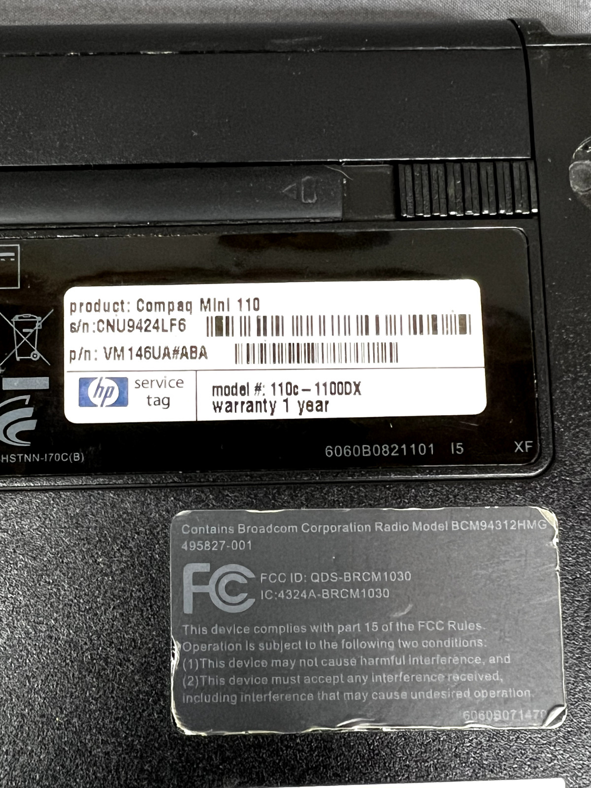 Compaq Mini 110c-1100DX Netbook 160GB HDD 1GB RAM Windows XP Pro Needs Reset