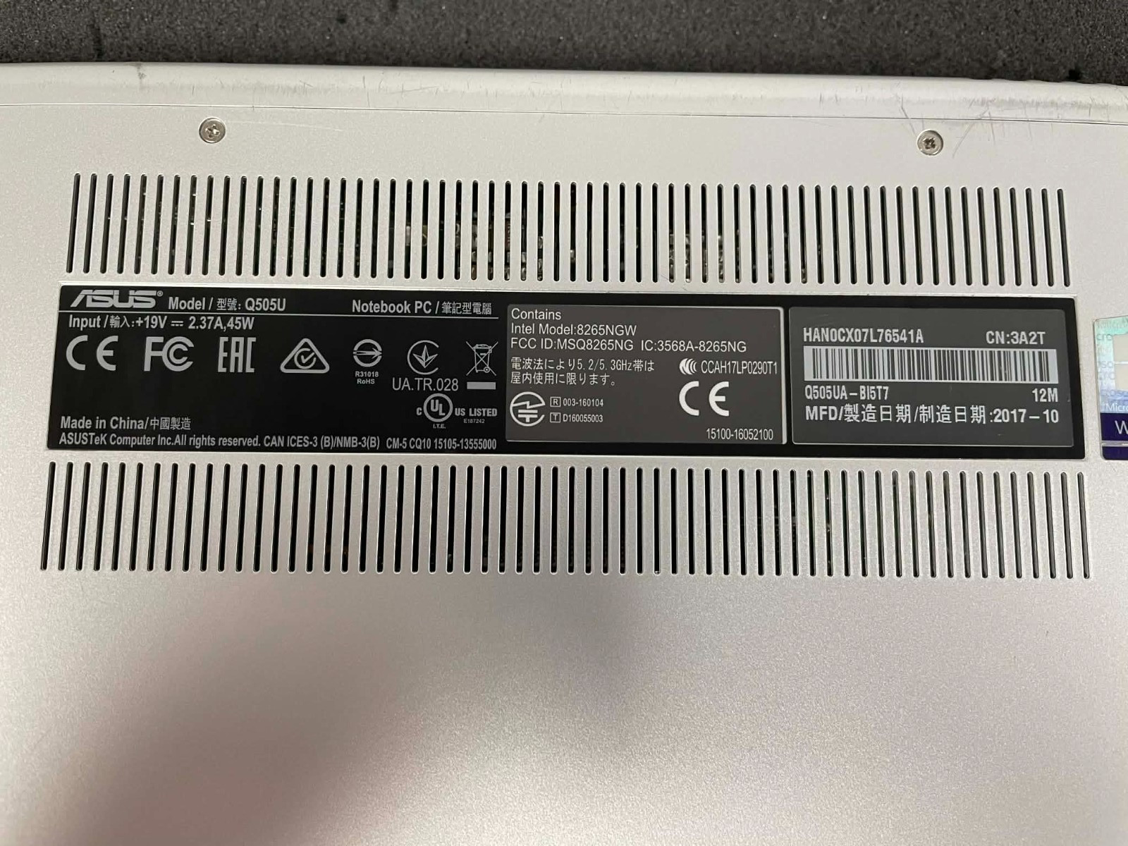 ASUS Q505UA-BI5T7 15.6″ Laptop – Intel Core i5-8250U 8GB Ram NO HD/OS