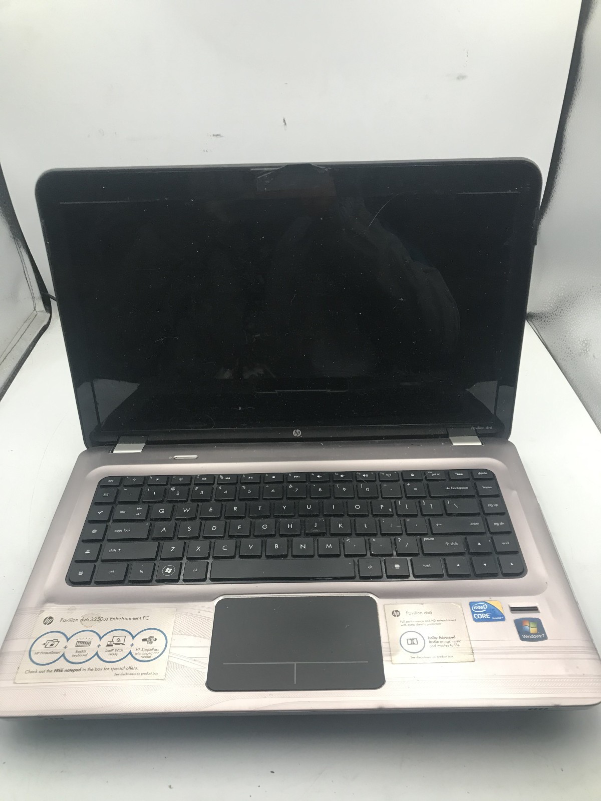 HP PAVILION DV6 3250US – FOR PARTS/DRILLED MOBO – INTEL I5 1ST GEN – NO RAM – BB