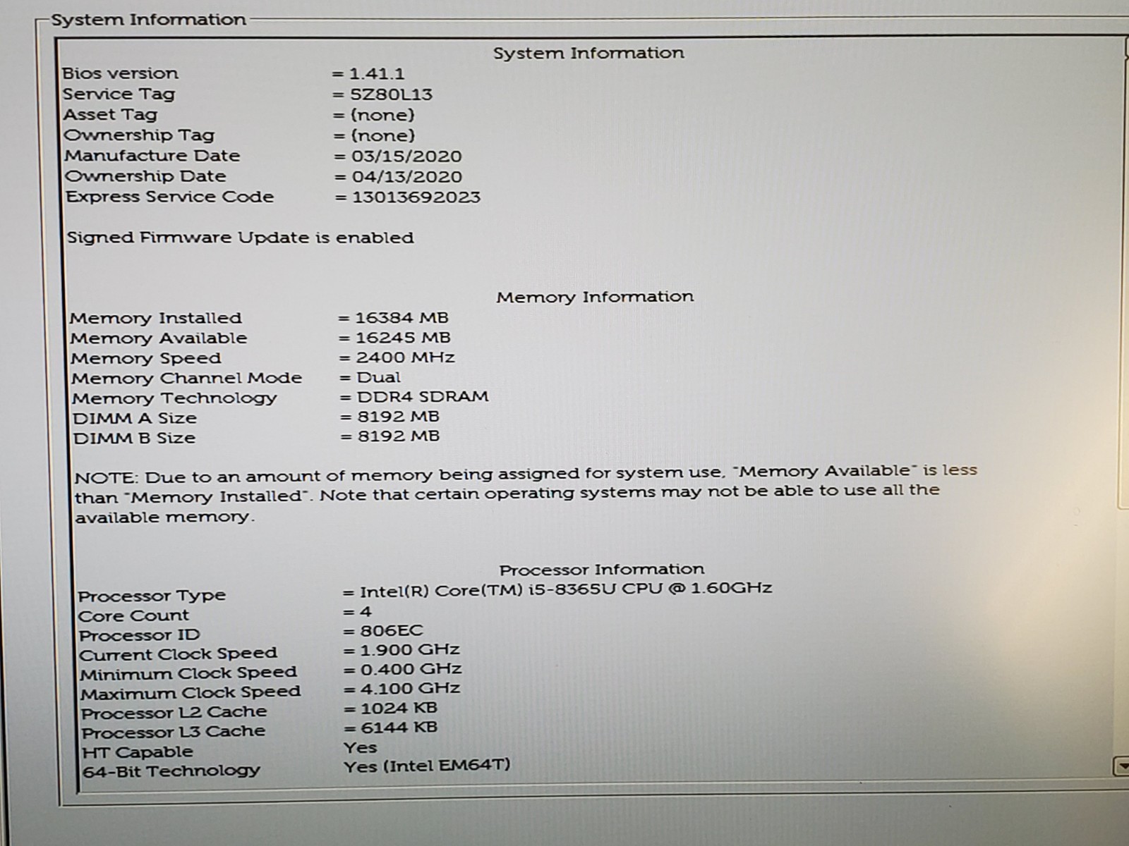 Dell Latitude 7400 i5 8365U 1.60GHz/ 16GB/ 256 GB SSD 1920x 1080 #2937