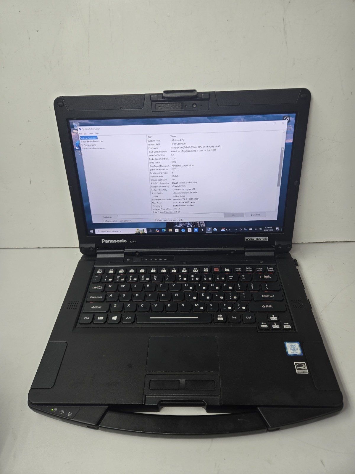 Panasonic Toughbook FZ55 Core i5 8365U 32GB RAM 512GB SSD Win 11 Pro Touchscreen