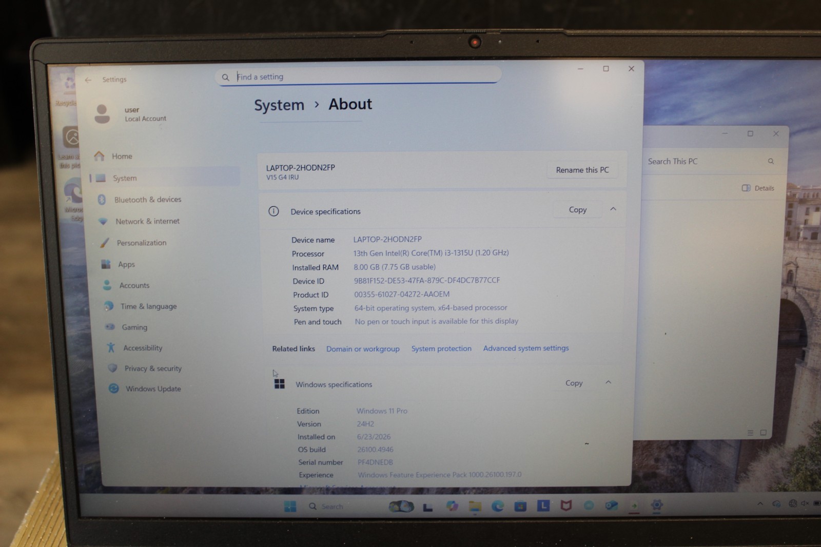 Lenovo V15 G4 IRU Intel Core i3-1315U 8GB 256 GB SSD Windows 11 Pro Laptop
