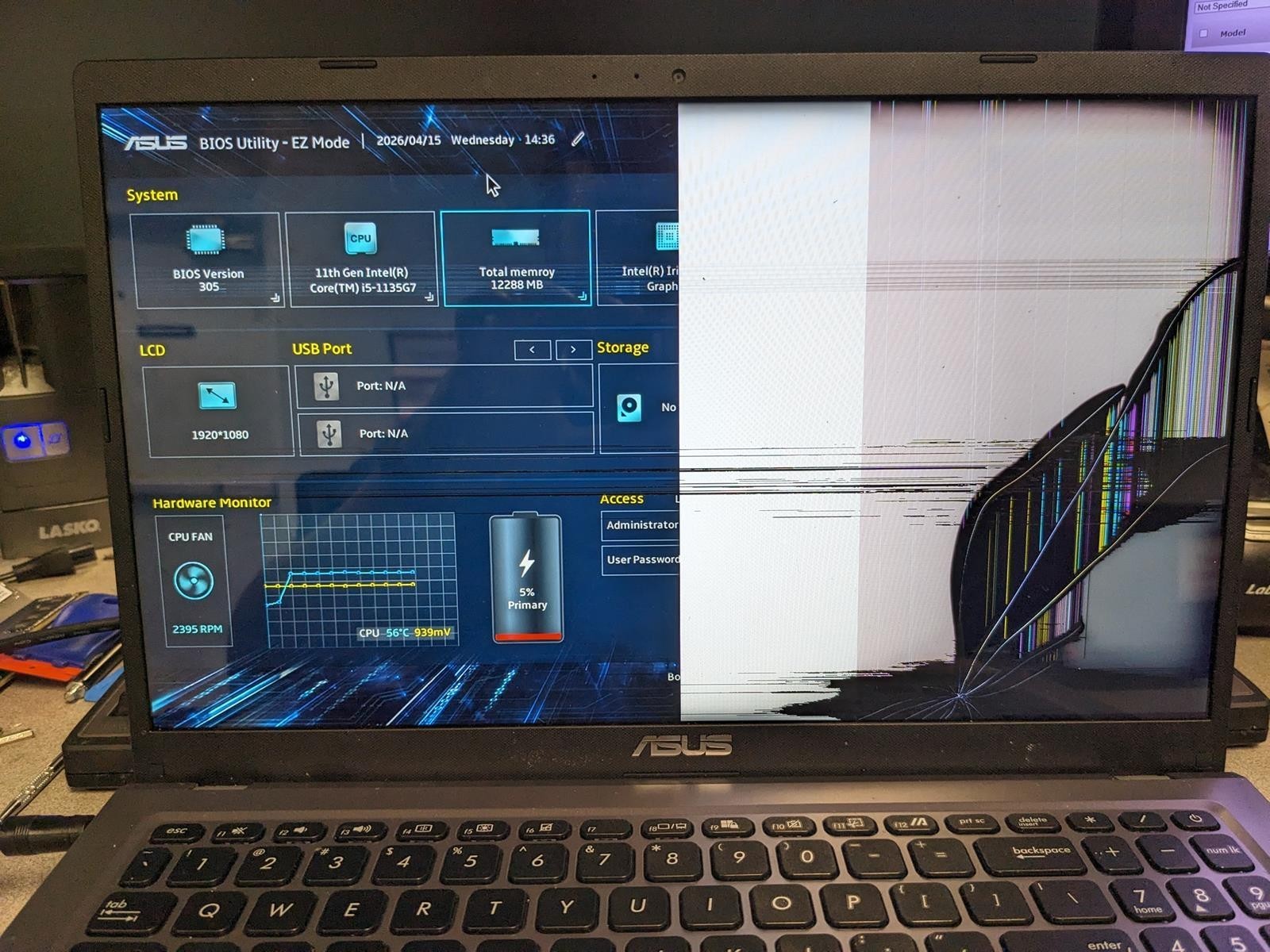 ASUS VIVOBOOK X515E i5-1135G7 @ 2.40GHz, 12GB RAM, NO HDD/OS – (FOR PARTS)