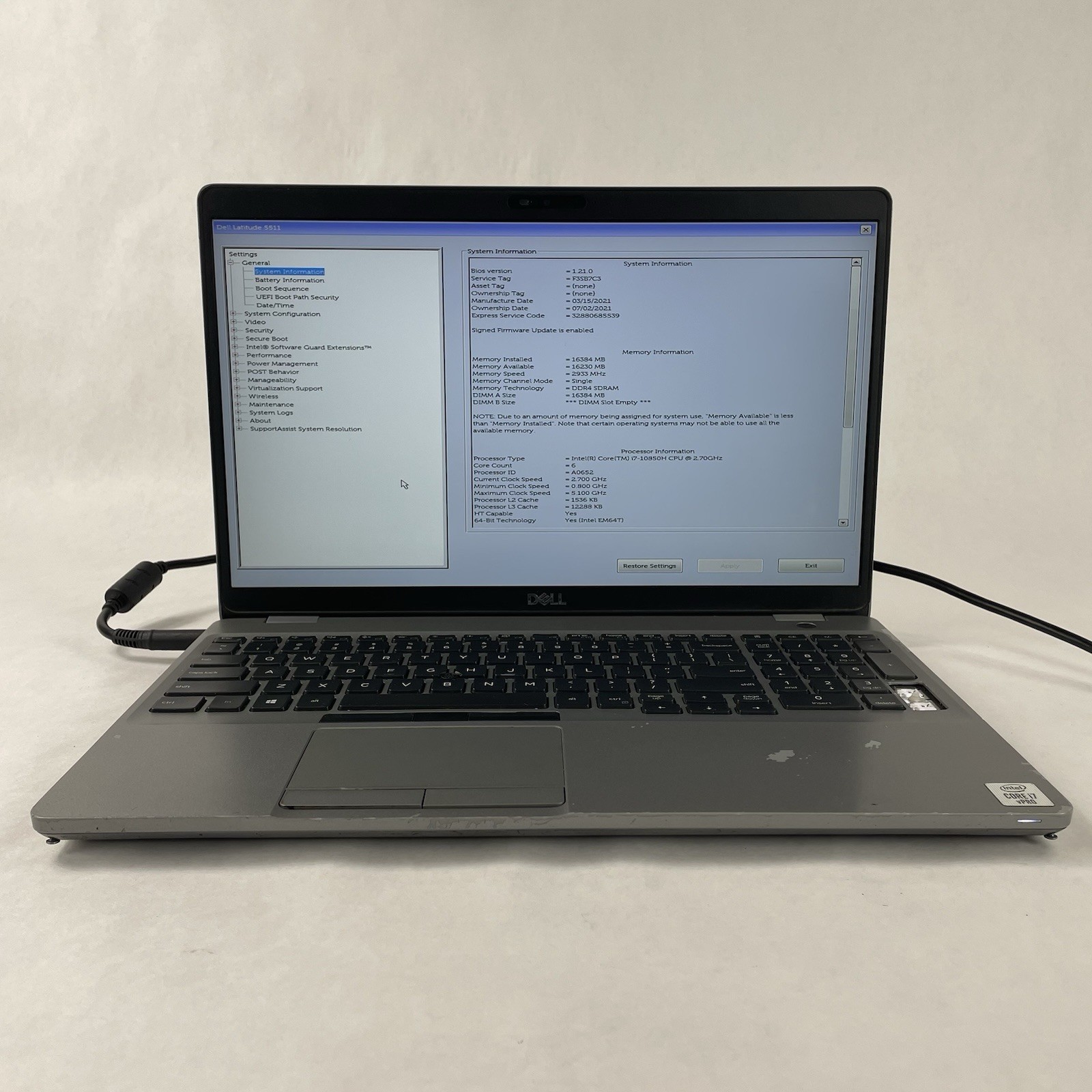 Dell Latitude 5511 15.6″ i7-10850H 2.70 GHz 16 GB RAM No SSD No OS Missing Key