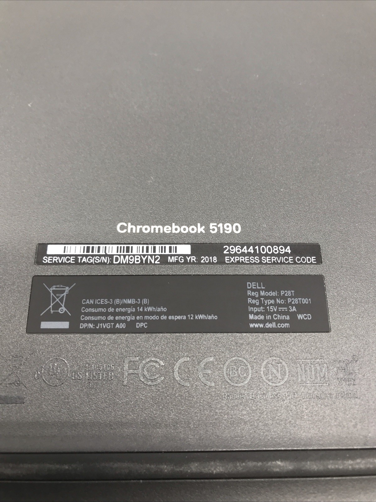 Dell Chromebook 11.6″ 5190 Intel Celeron N3350 1.1GHz 4GB 16G B/C P28T001