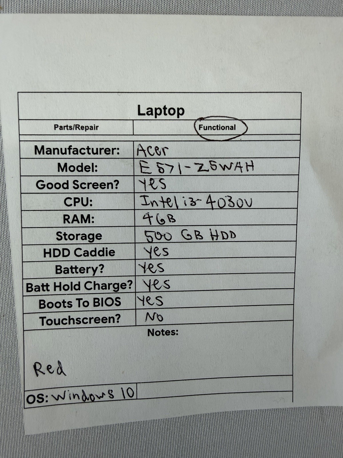Acer E 571-Z5WAH Laptop – Good Screen – Intel i3-4030U – Read Des