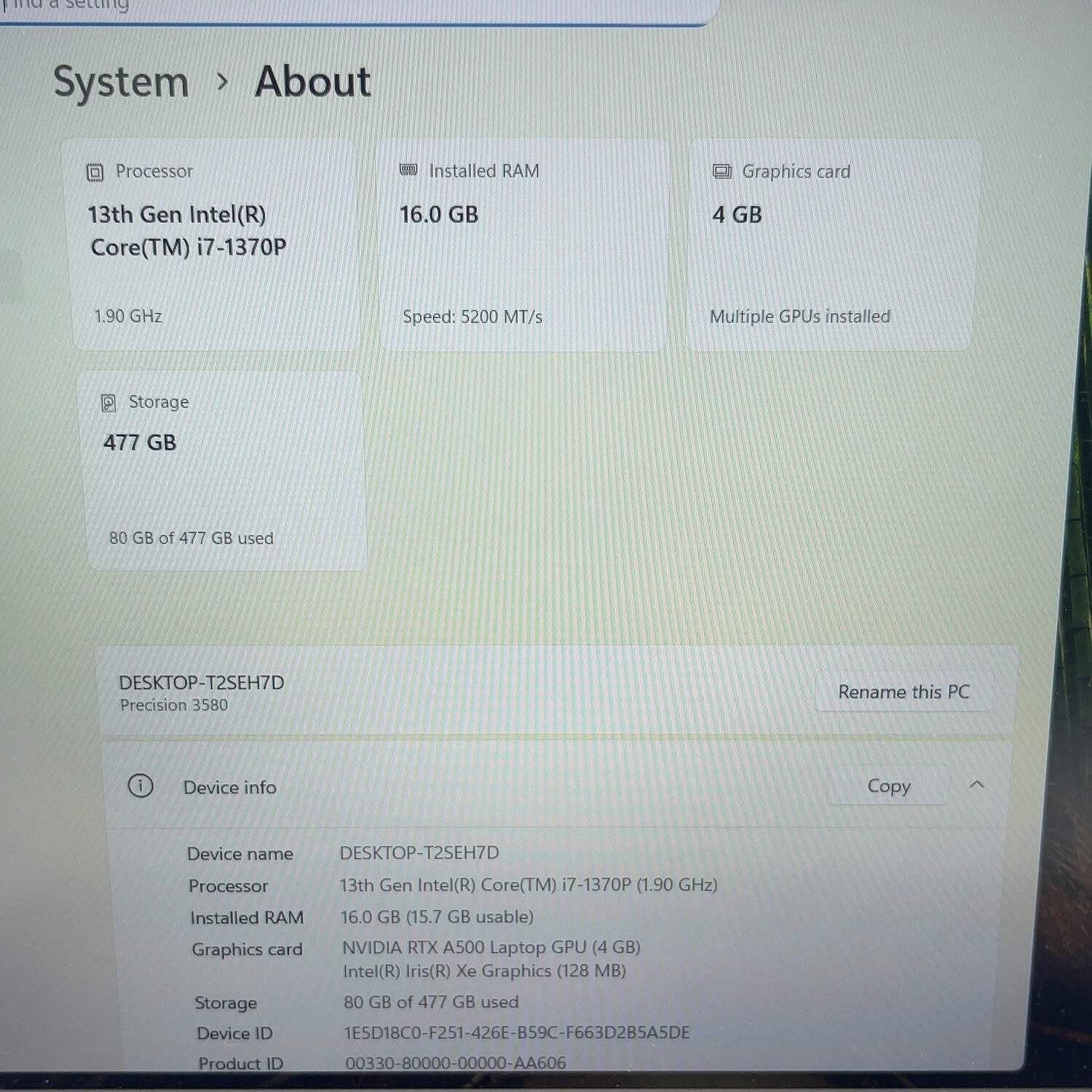 Dell Precision 3580 15.6″ i7-1370P 1.9GHz 16GB RAM 512GB SSD RTX A500