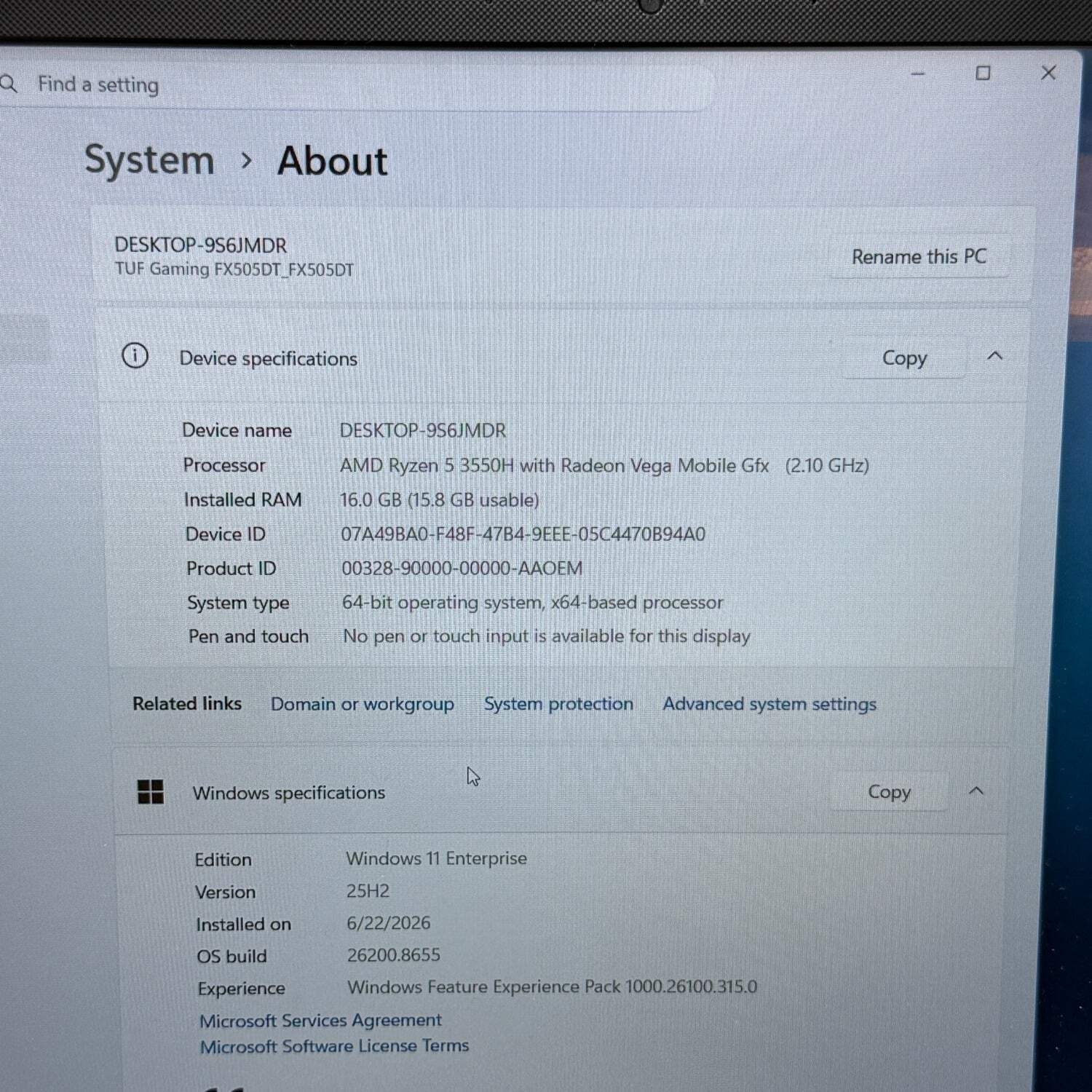Asus TUF F16 FX505DT 15.6″ Ryzen 5 3550H 2.1GHz 16GB RAM 512GB SSD 256GB SSD GeF