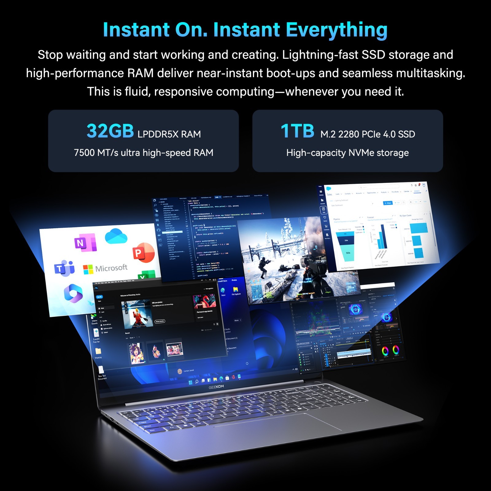 GEEKOM GeekBook X16 Pro 2.8 lbs Laptop, 16″ 2.5K 16:10 Laptop Computer