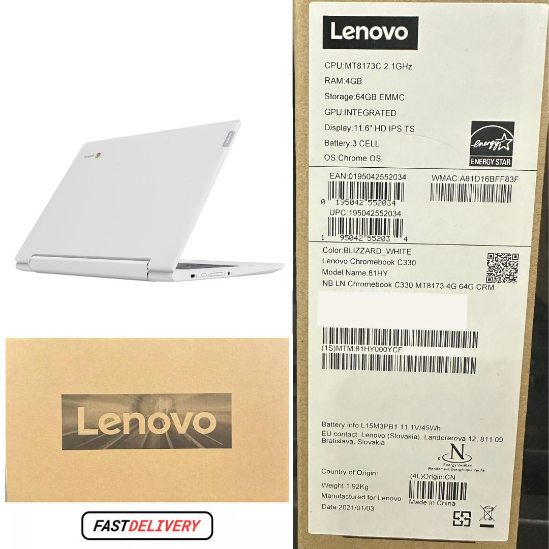 Lenovo Chromebook C330 11.6″ MediaTek MTK 8173C 2.1GHz 64GB SSD 4GB RAM – White