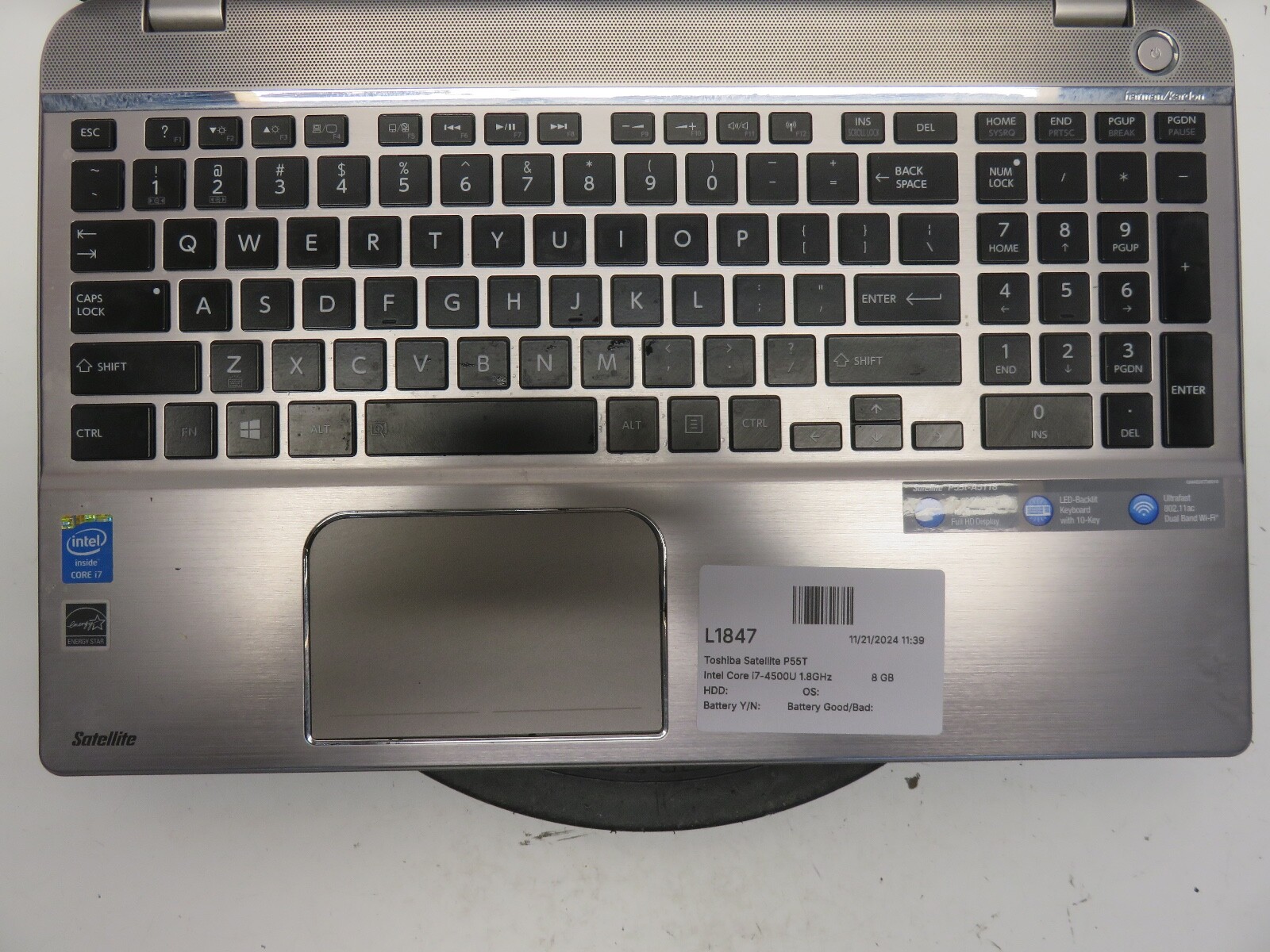 Toshiba Satellite P55T-a5118 Intel Core i7-4500U 1.8GHz 8 GB NO HDD No Batt