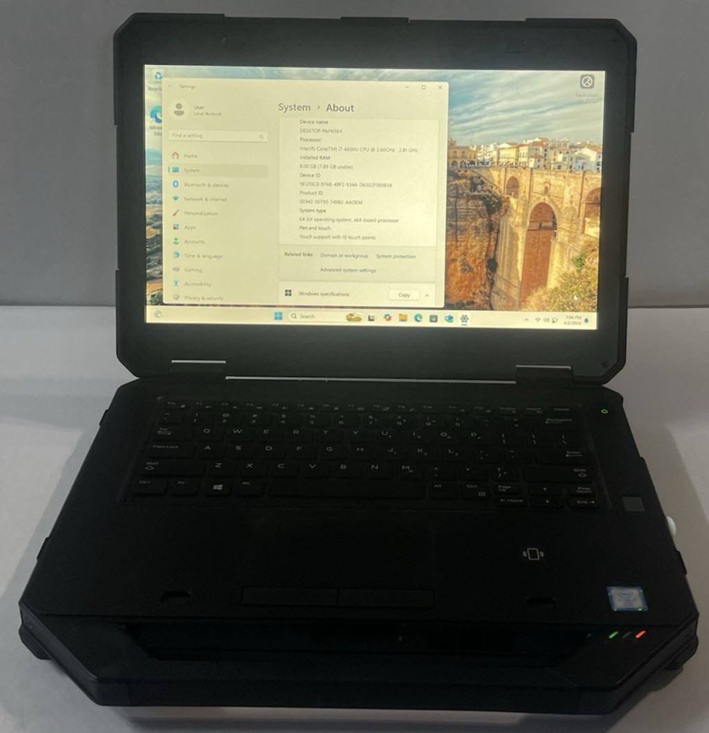 Dell Latitude 5414 Rugged, Intel i7-6600U 2.60GHz 8GB 256GB SSD Win 11 Pro Touch
