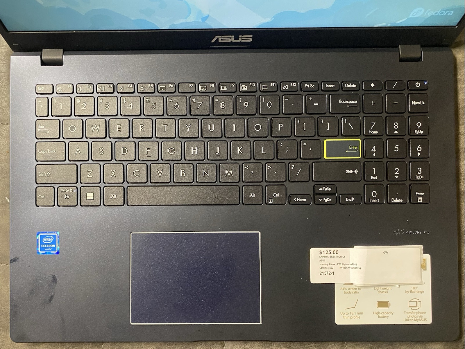 ASUS L510M E510 64GB Storage 4GB RAM Linux Fedora Intel Celeron N4020 x2