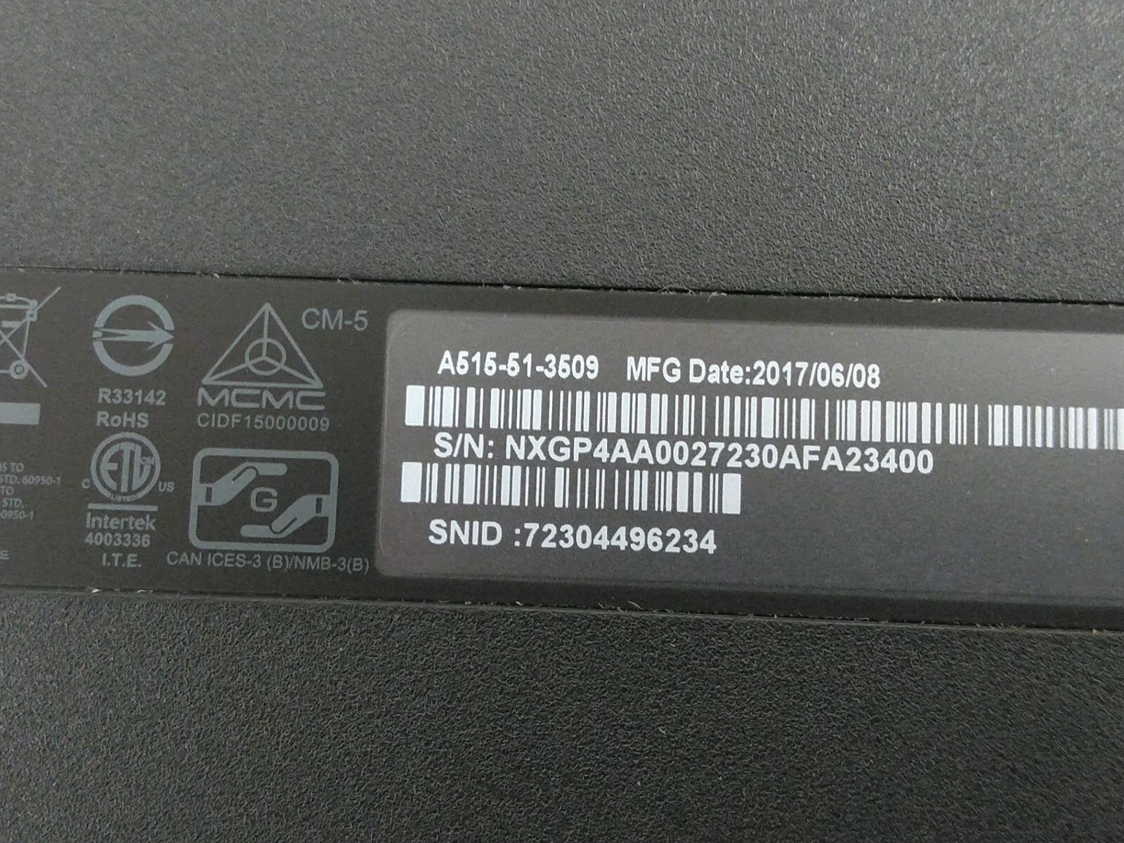 Acer Aspire A515-51 i3-7100U 2.4GH 8GB Ram 256GB SSD*READ NXGP4AA0027230AFA23400
