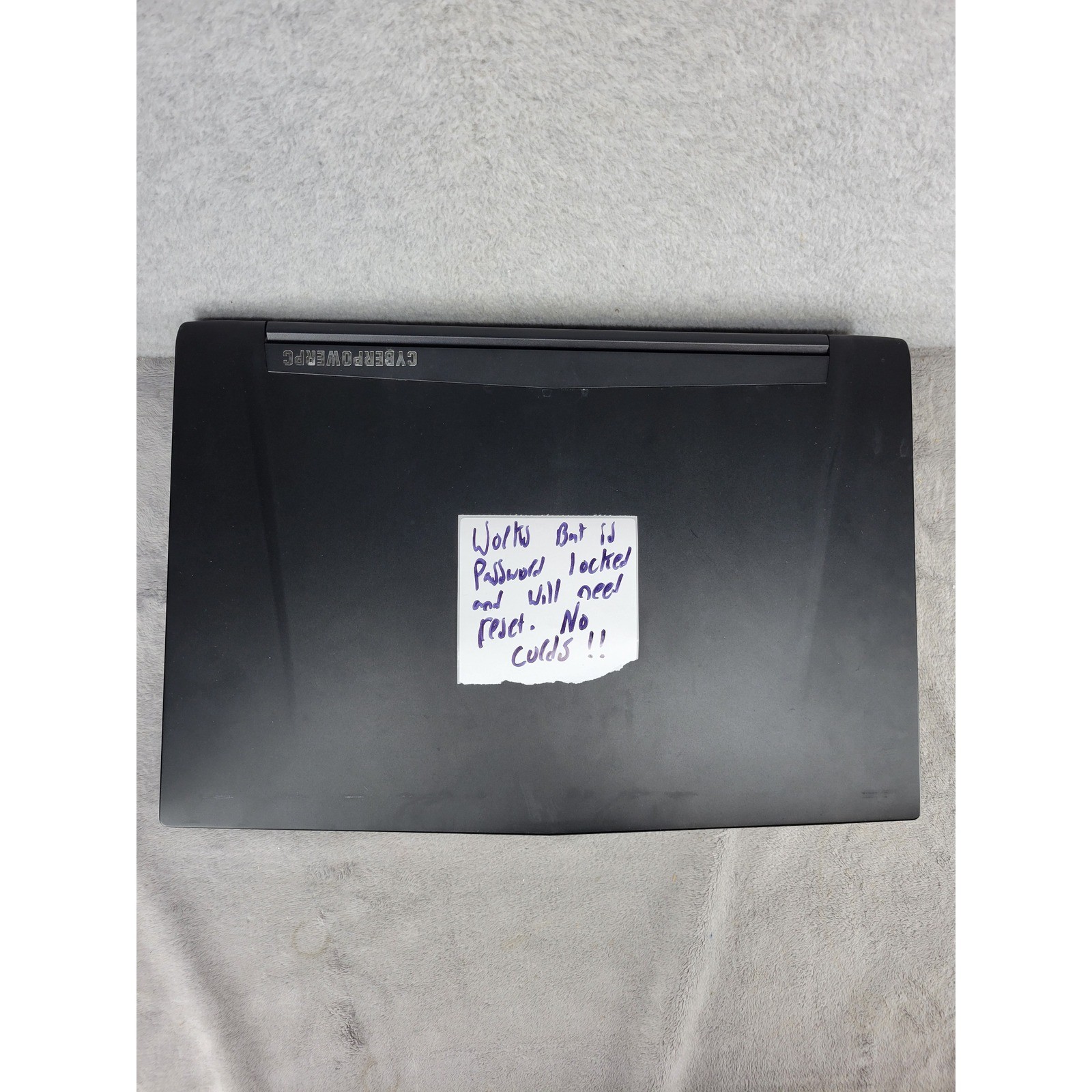 CyberPowerPC Gaming Laptop Black Password Locked No Cords For Parts or Repair