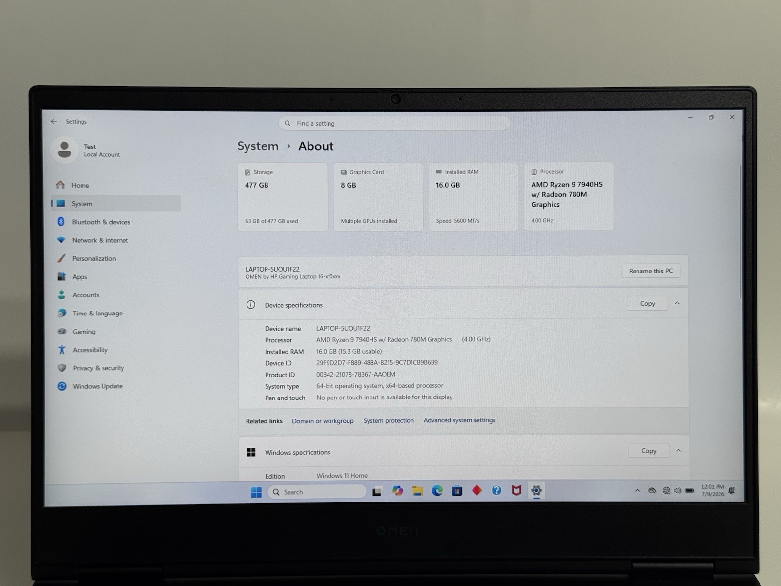 HP Omen 16 Laptop 16″ 144Hz FHD Ryzen 9 7940HS 16GB RAM 512GB SSD RTX 4070
