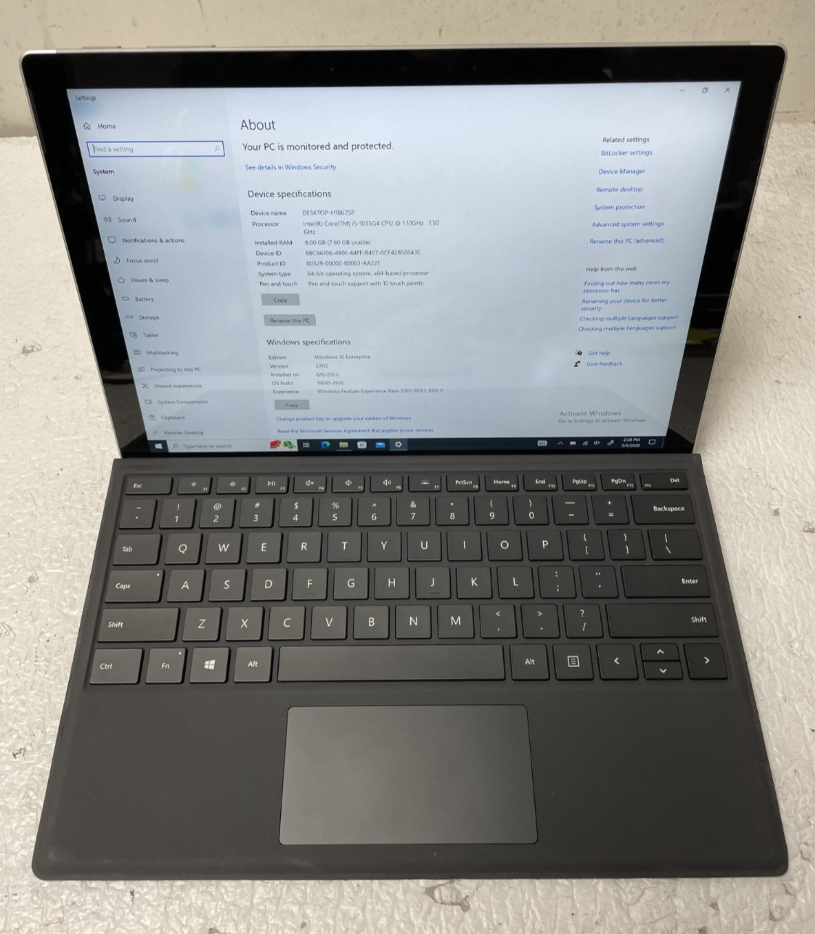 Microsoft Surface Pro 7 1866 Intel i5-1035G4 @1.10GHz 8GB RAM 128GB SSD NO OS