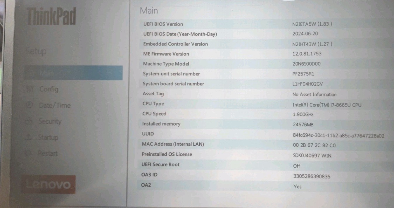 Lenovo ThinkPad P53s W/ Intel i7-8665U, 24GB RAM, 256GB SSD.