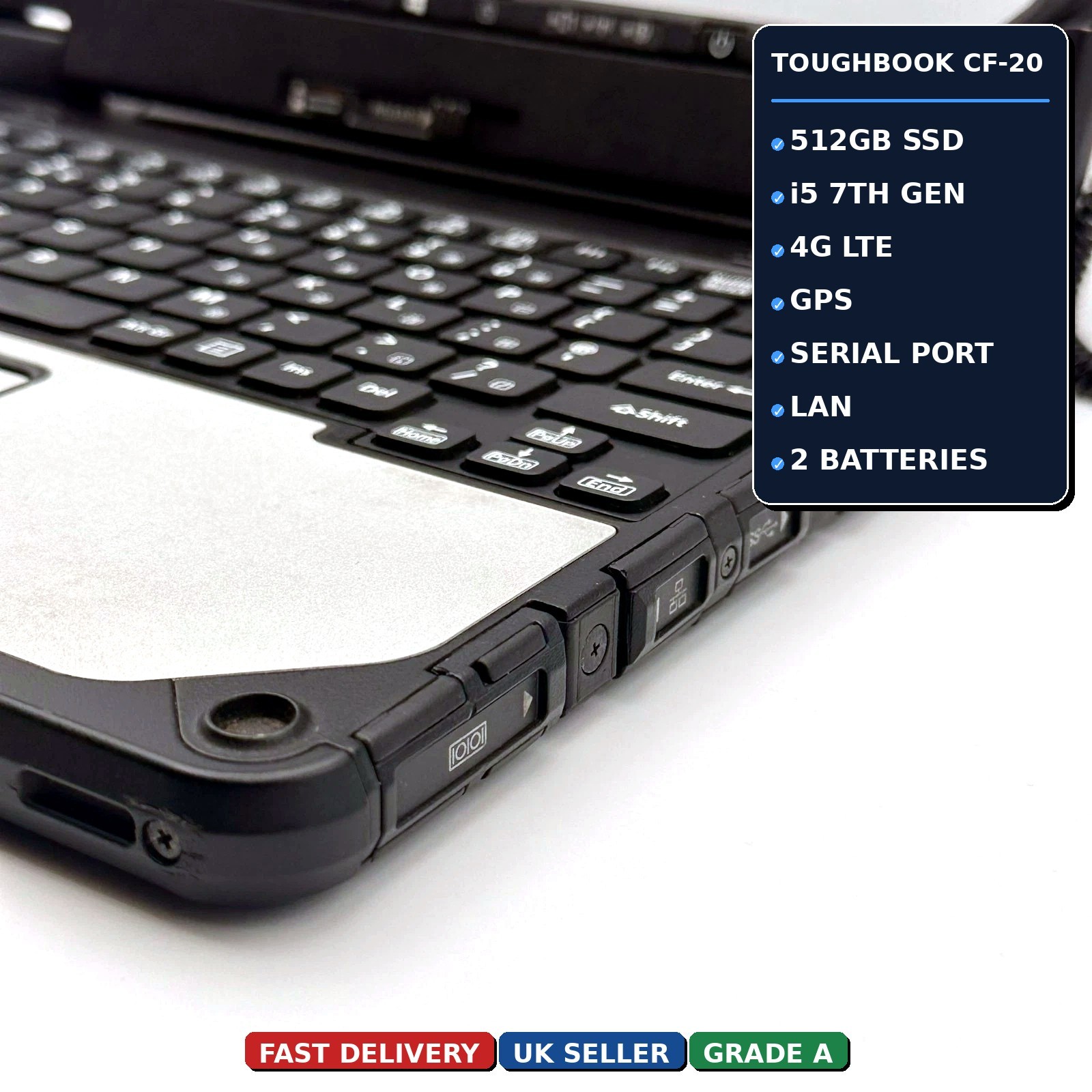 Panasonic Toughbook CF-20 MK2 i5 8GB 512GB Rugged Tablet Laptop 4G GPS 2 x Bat