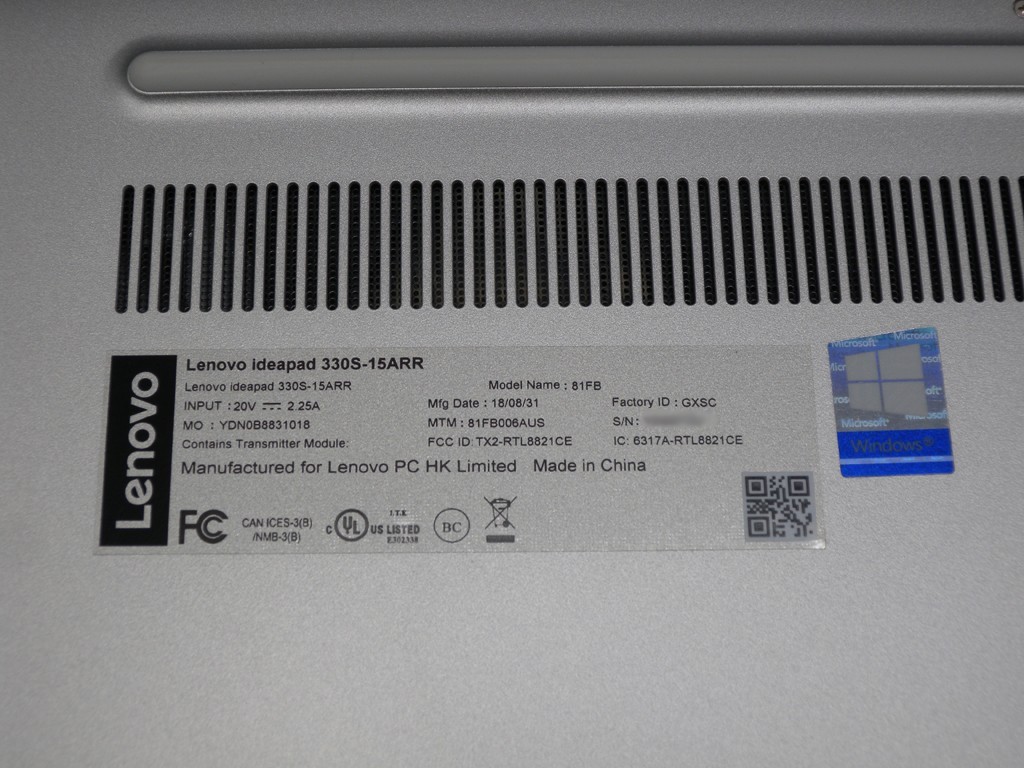 Lenovo Ideapad 330S-15ARR Ryzen 5 2500U 8GB RAM – Not working – For parts