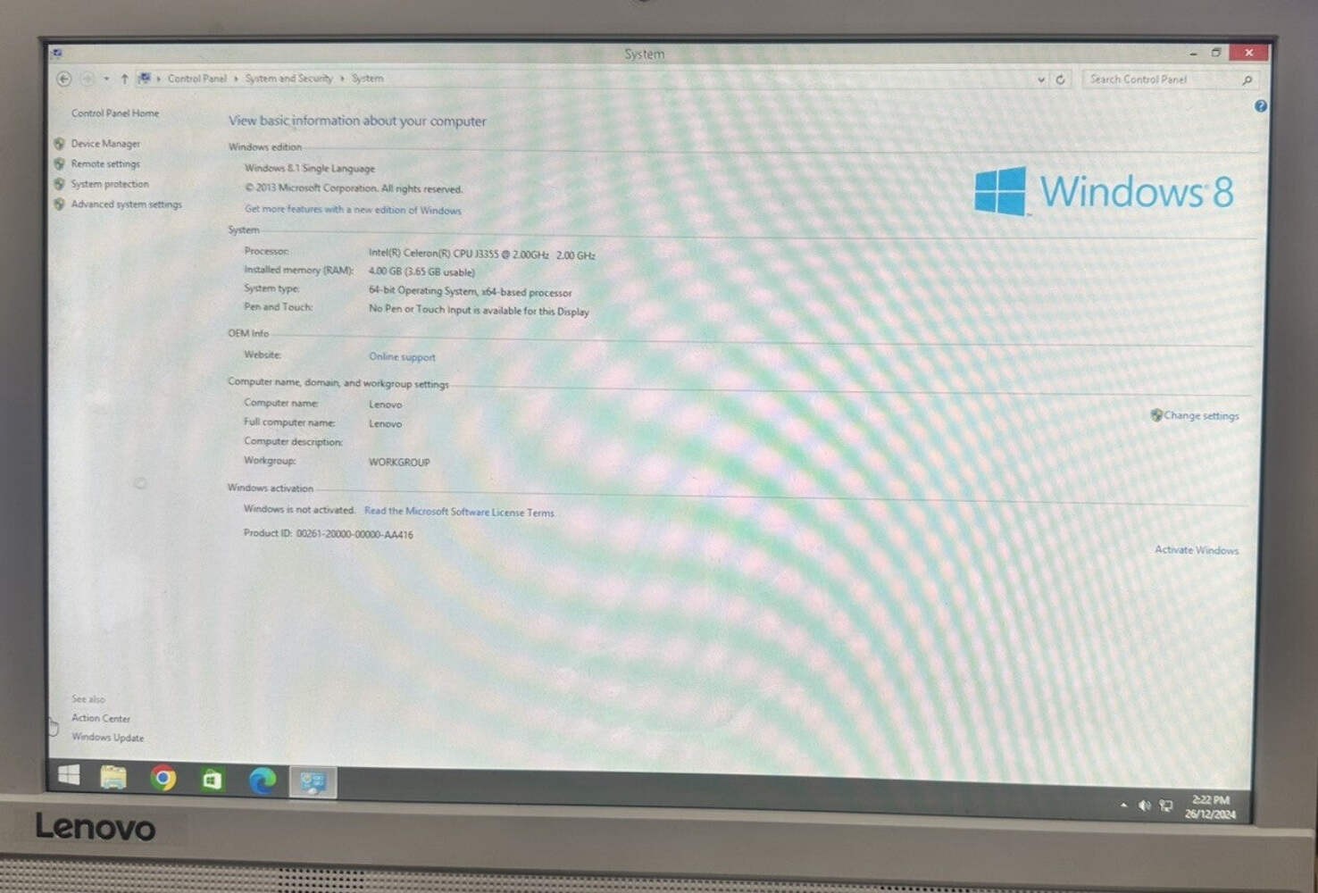 Lenovo C20-00 Intel N3050 2GHz 4GB RAM 465GB HDD 19.5″ LED Needs Windows