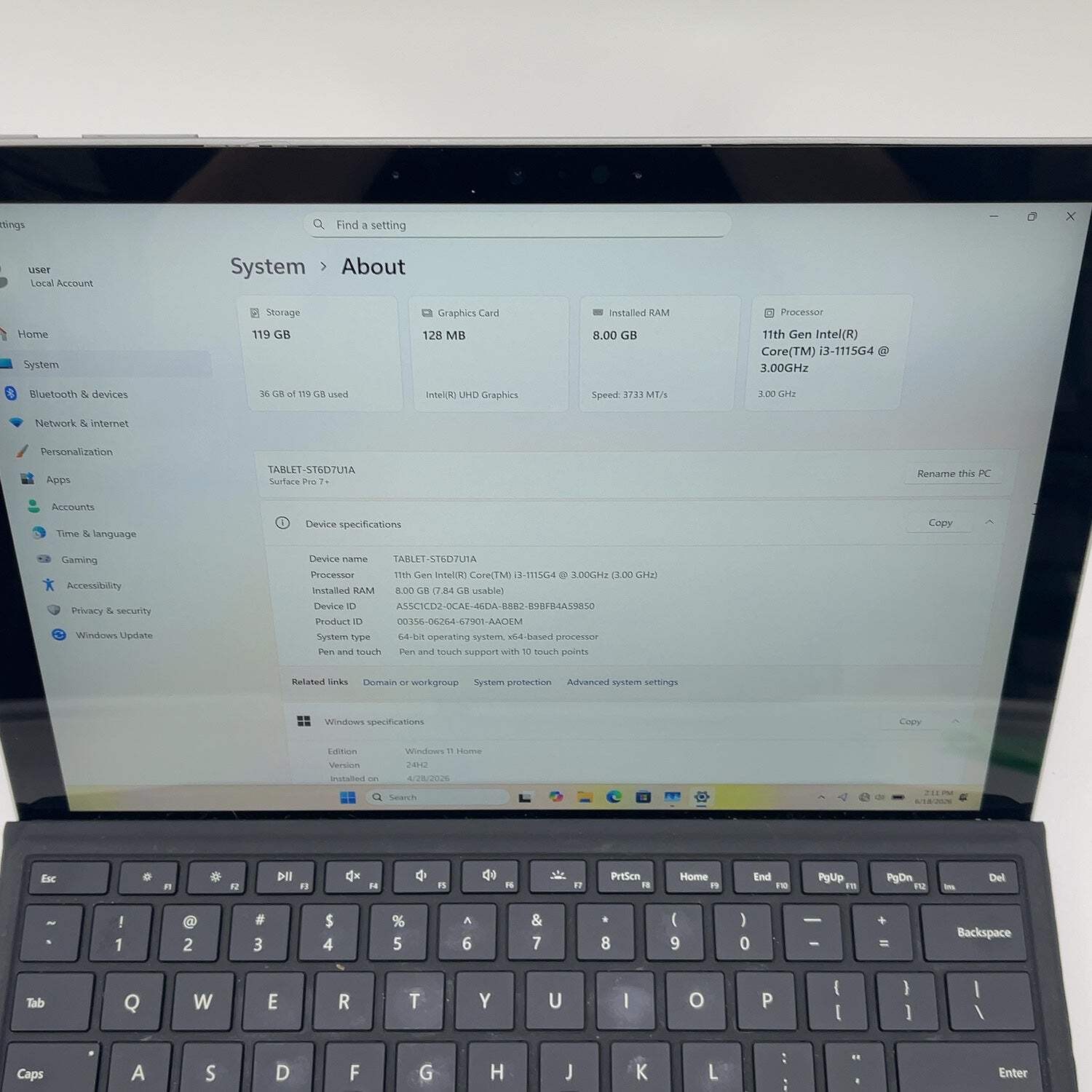 Broken Microsoft Surface Pro 7+ 1960 i3-1115G4 3.0GHz 8GB RAM 128GB SSD READ