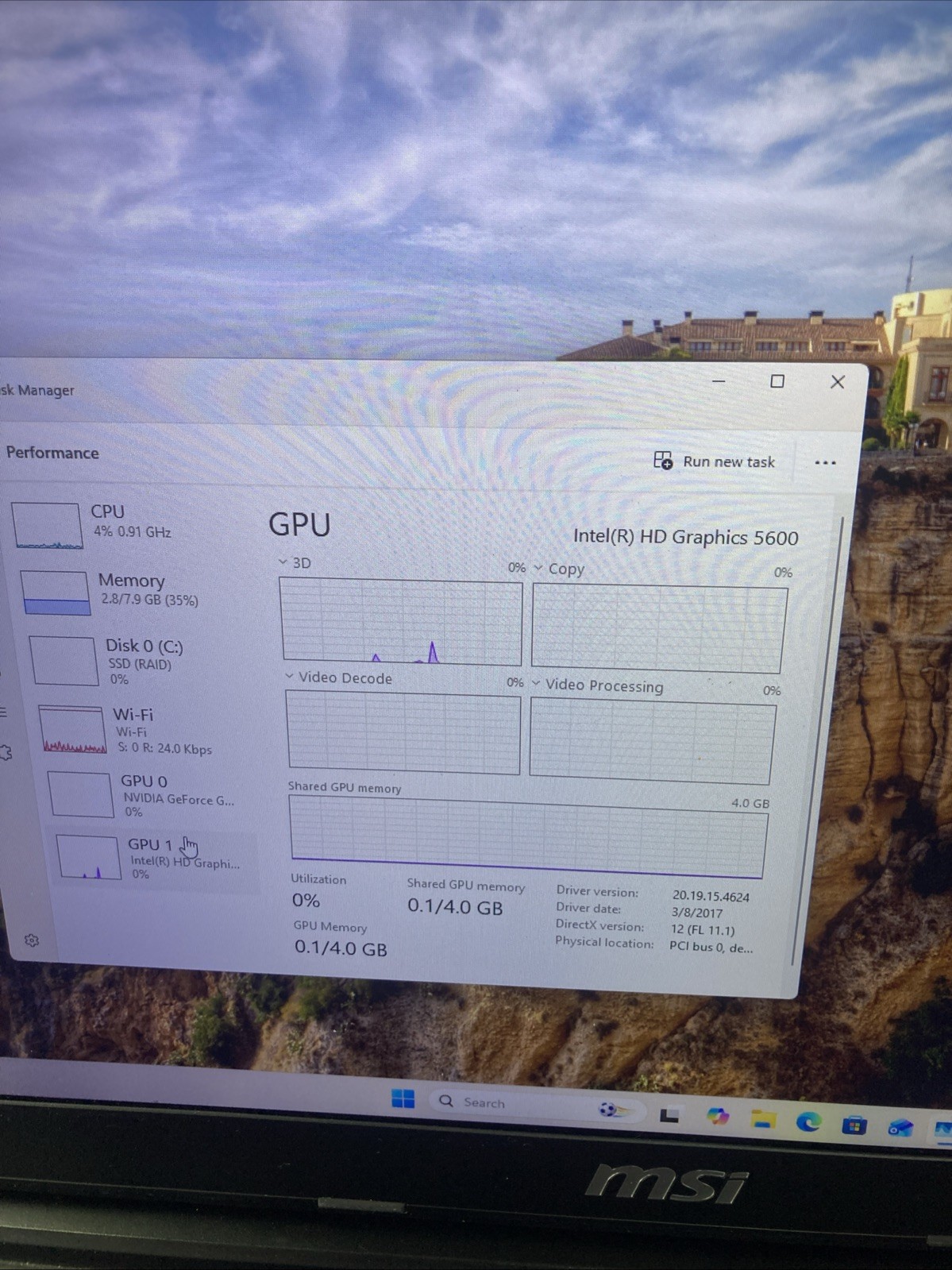 MSI MS‑1791 Intel Core i7 5700 2.7GHz 8 GB RAM 128 GB SSD WIN 11 bad battery