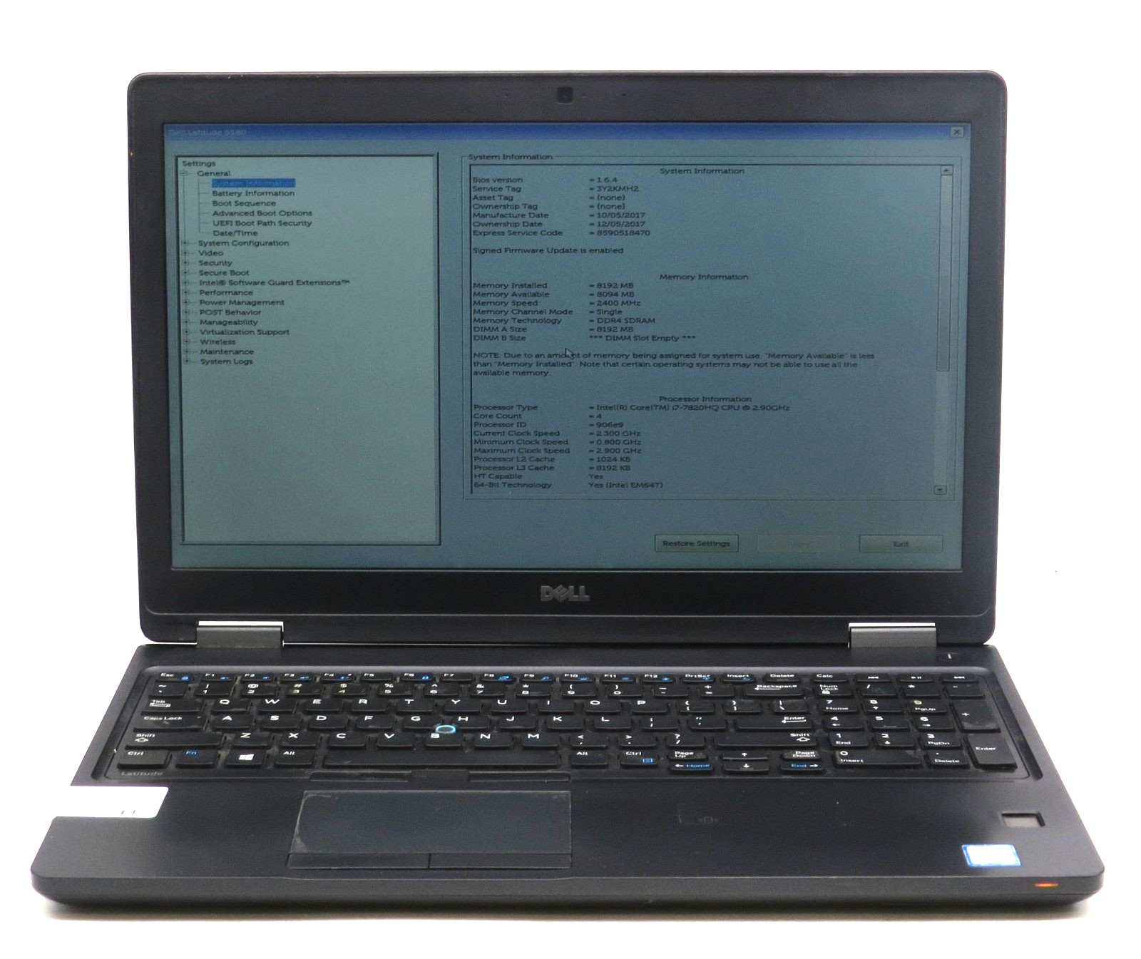 Dell Latitude 5580 | i7-7820GQ @ 2.90GHz | 8GB DDR4 | No HDD/OS