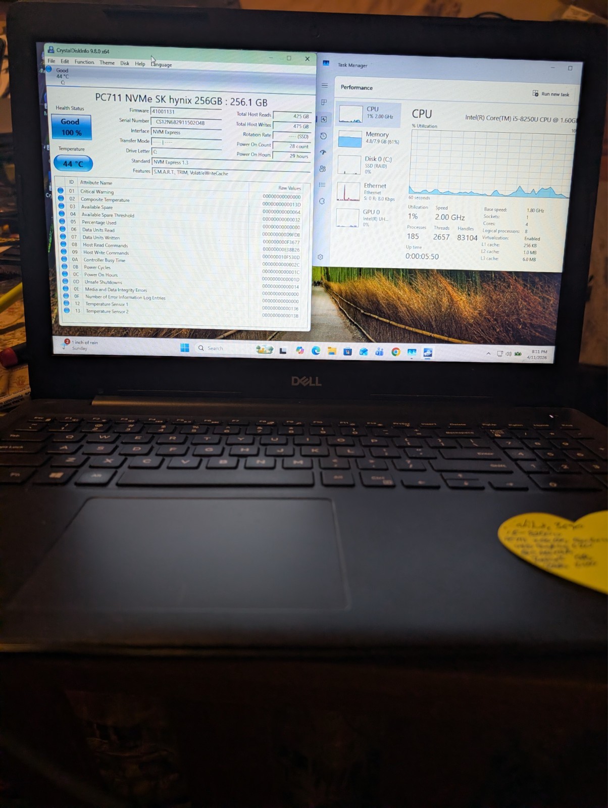 Dell Latitude 3590 Laptop, i5-8250U, 8GB DDR4. 256 GB NVMe, Wifi + BT, Win11 Pro