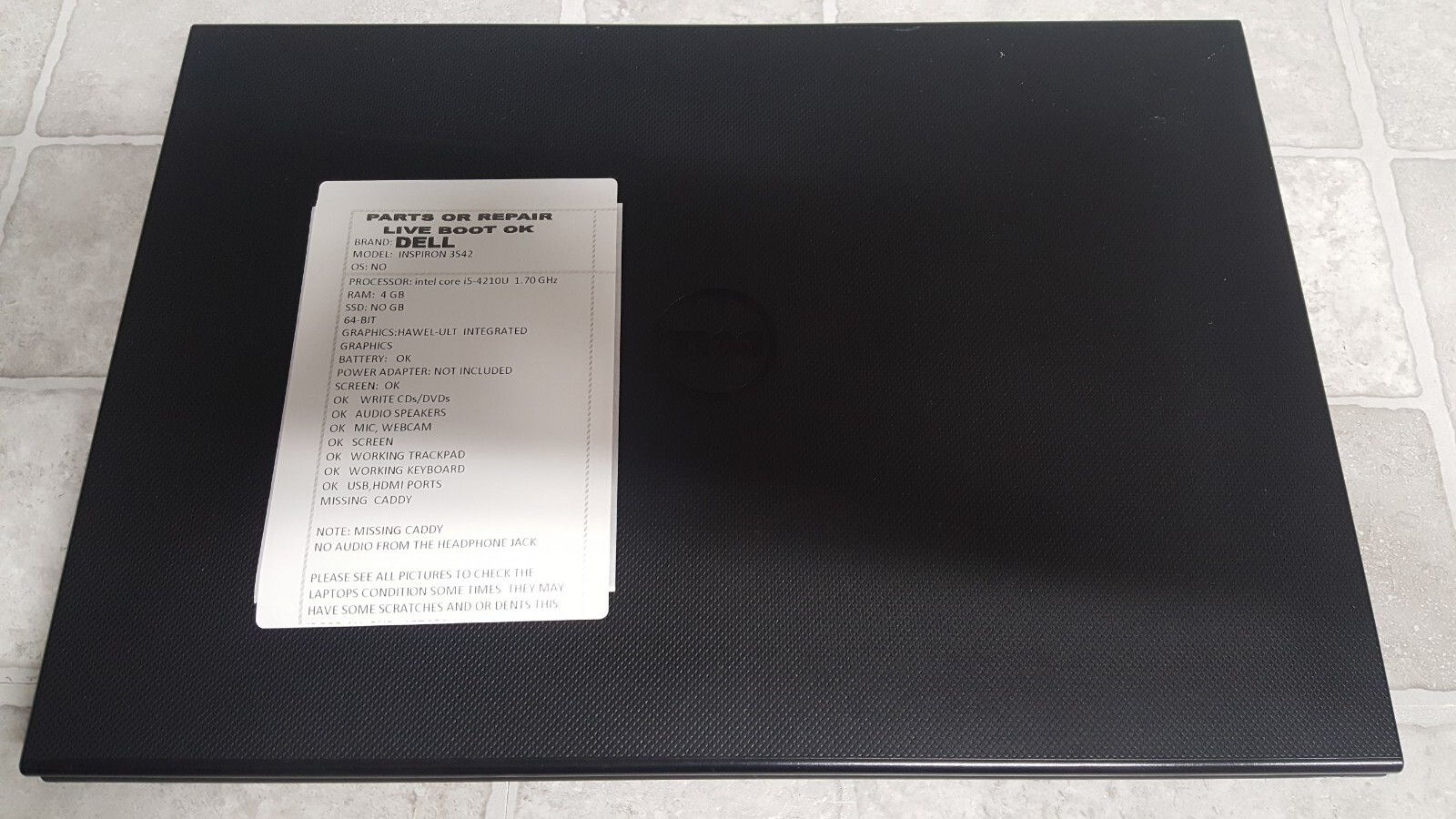 PARTS/REPAIR Dell Inspiron 3542 Intel Core i5-4210U MISSING CADY(read The Label)