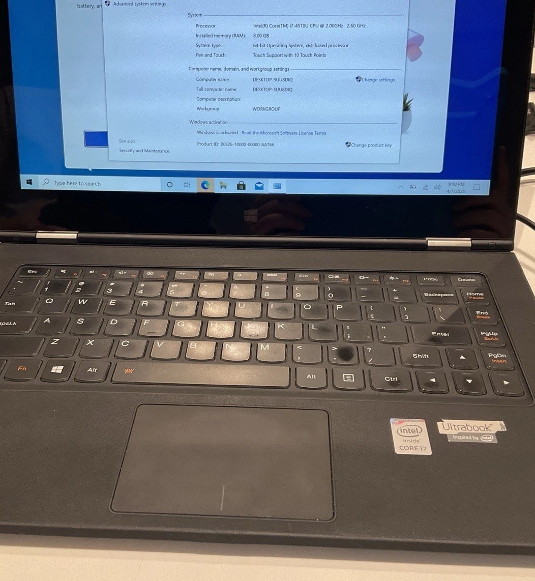 Intel Core I7 – 4510u. CPU @ 2.0p GHz 8.00 GB