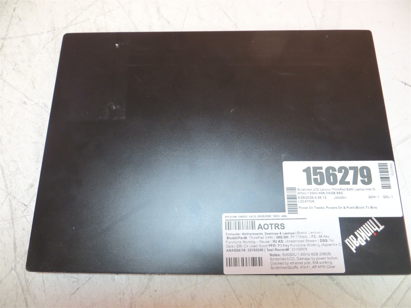 Scratched LCD Lenovo ThinkPad E480 Laptop Intel i5-8250U 1.6GHz 8GB 256GB SSD