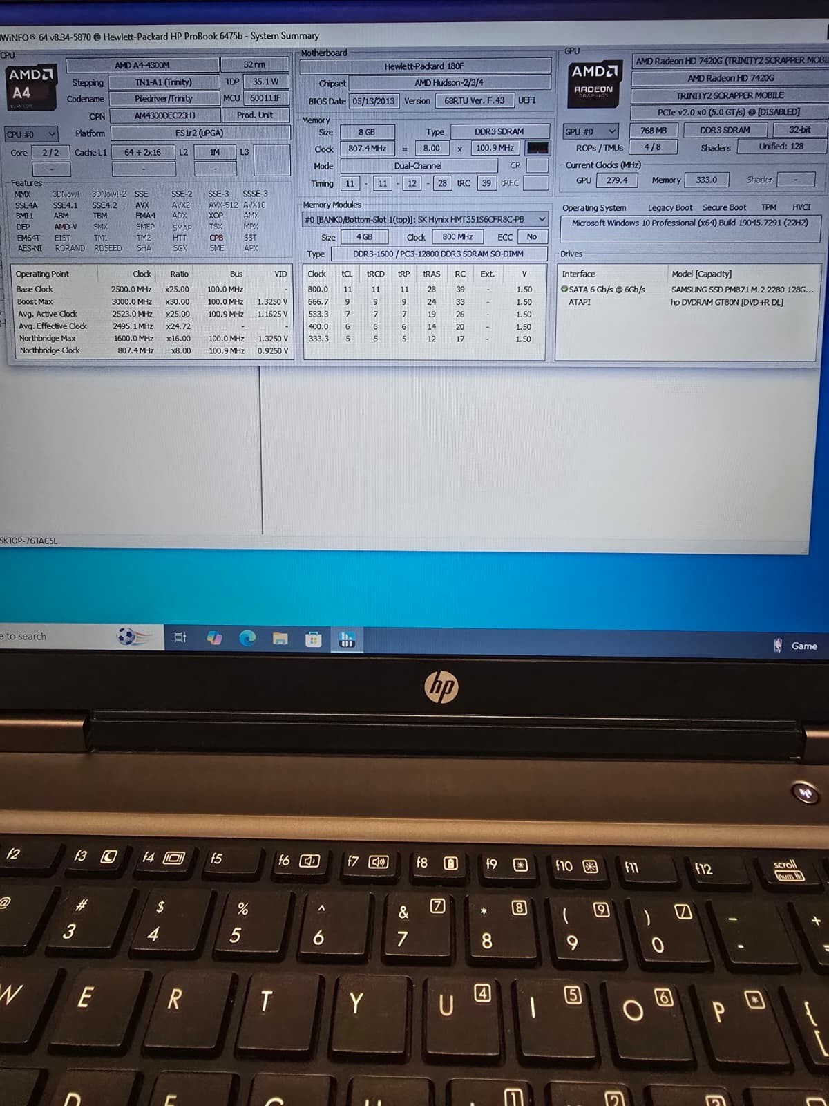 HP ProBook 6475B | A4-4300M 8GB RAM 128GB SSD | HD+ Windows 10 Pro | DVD-RW