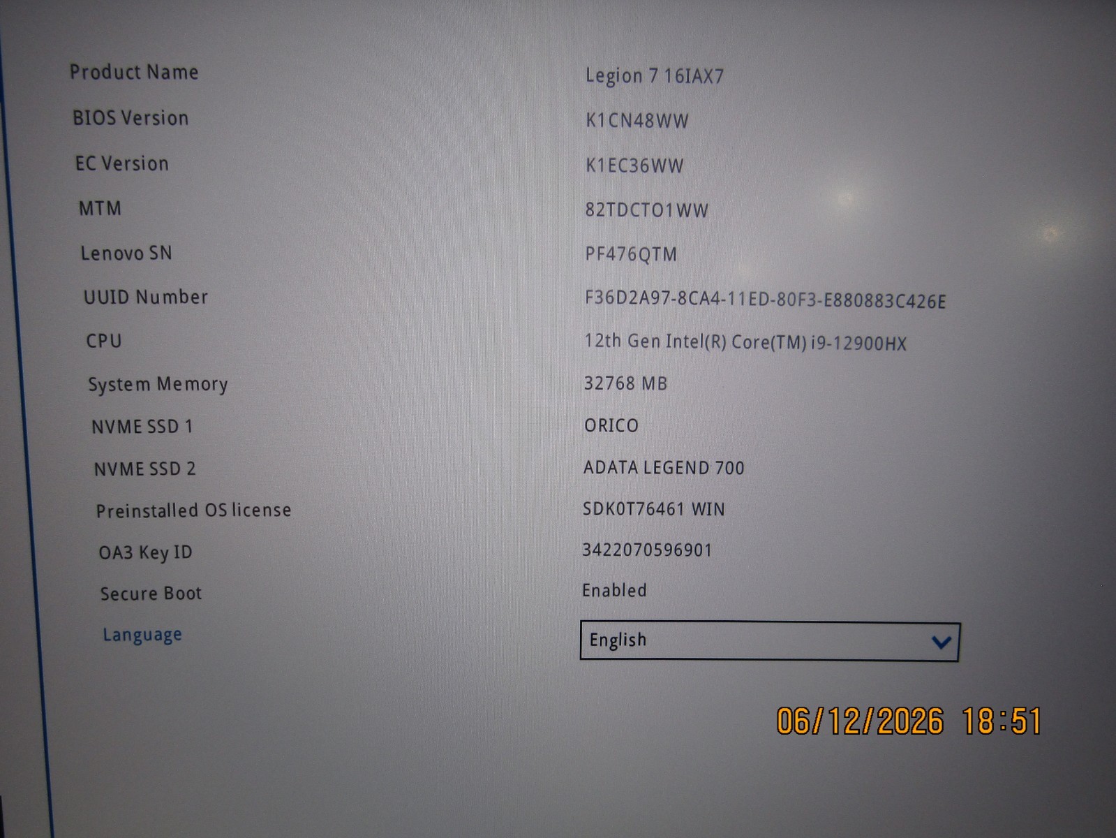 Lenovo Legion 7i 16 Gray 165Hz QHD+ 2.3 GHz i9-12900HX 32GB 2TB SSD RTX 3080 Ti