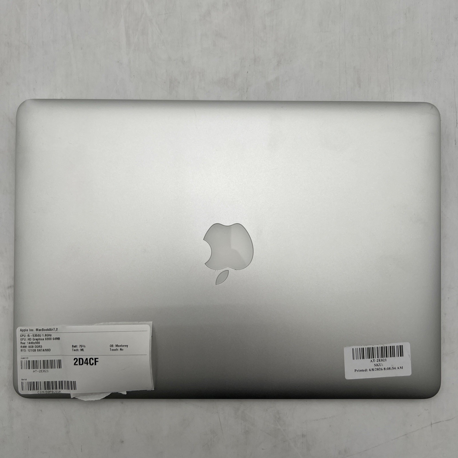 Apple MacBook Air A1466 E2015 i5 5350U 1.8GHz 8GB RAM 128GB SATA/SSD Monterey