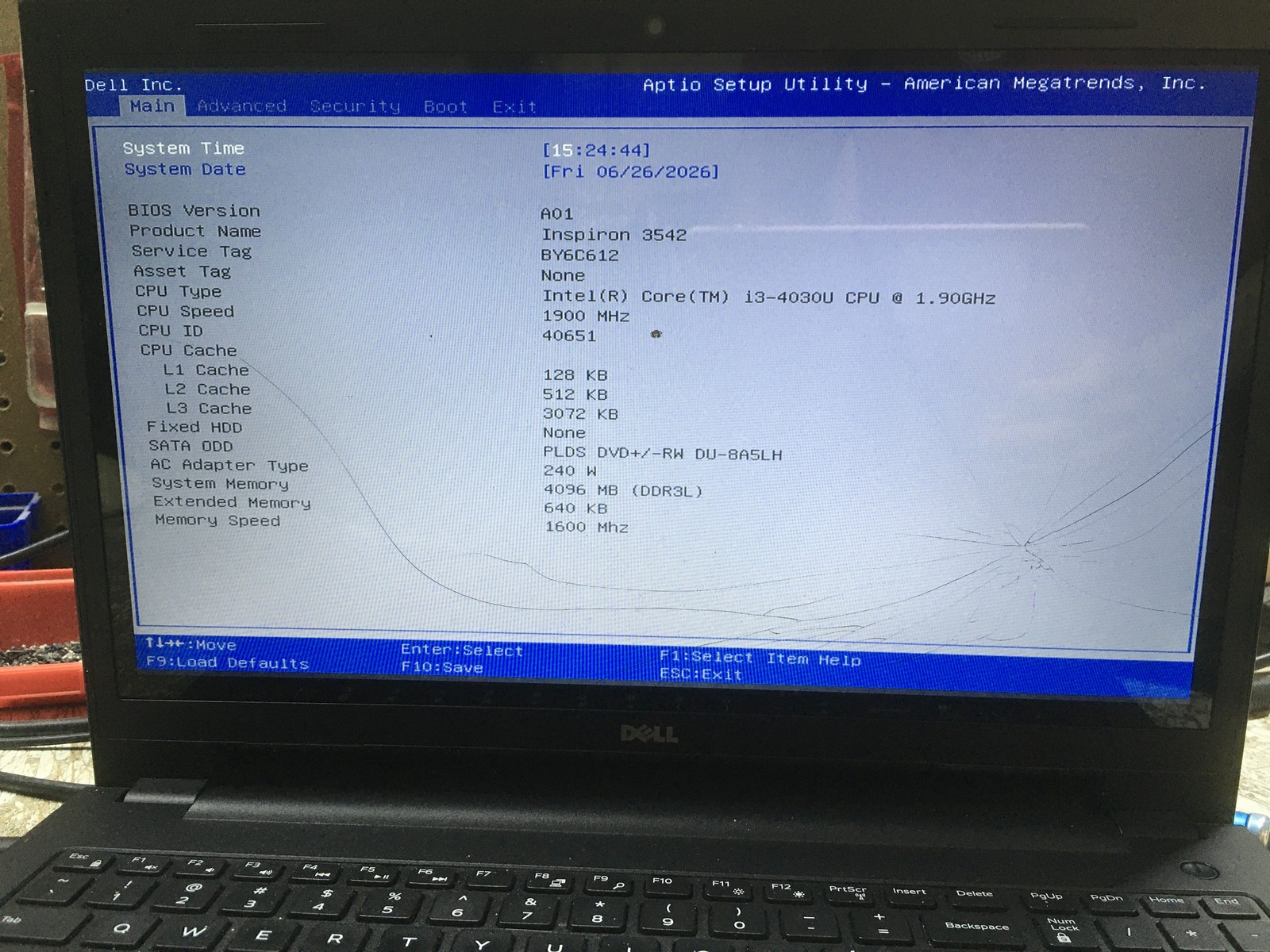 Dell Inspiron 3542 Intel i3-4030U 1.9GHz 4 GB NO HDD No Batt – READ