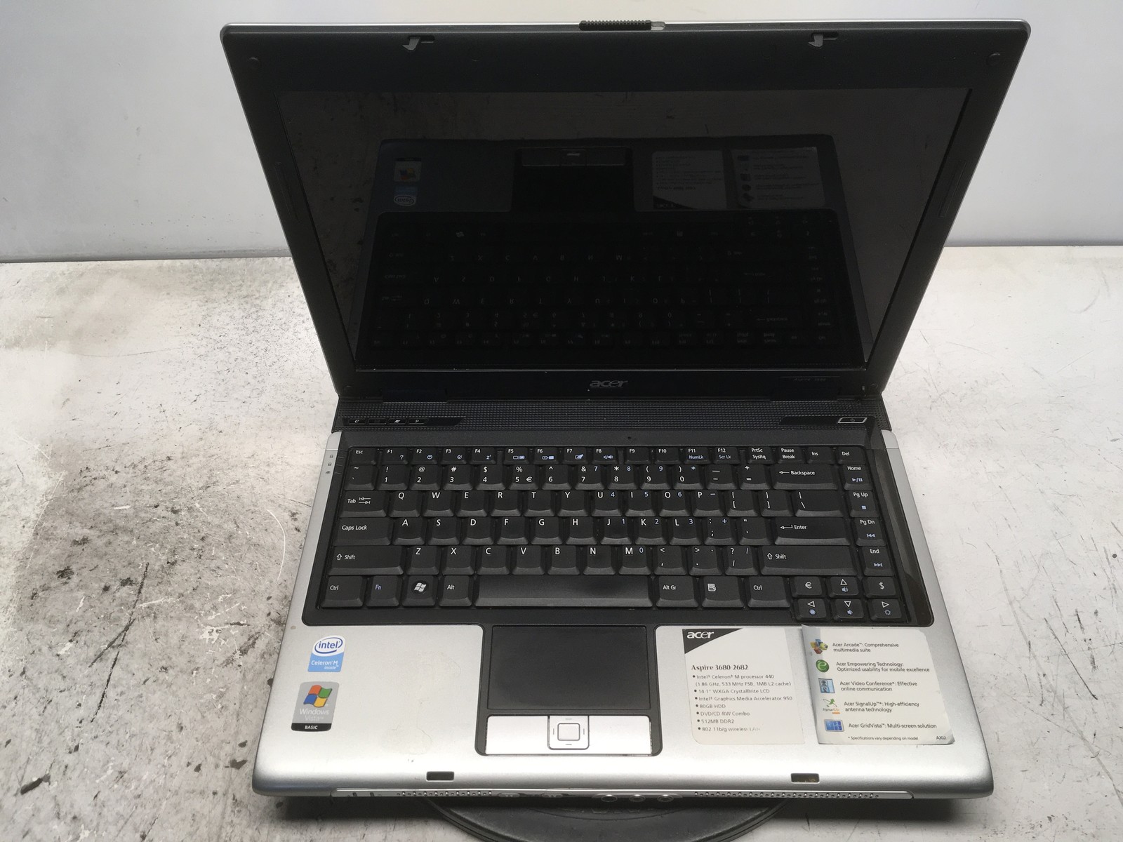 Acer Aspire 3680-2682 Intel Celeron M 440 1.86GHz 502 MB NO HDD No Batt