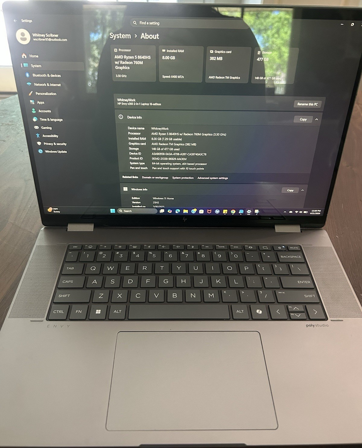 HP Envy Laptop AMD Ryzen 5 8640HS 8GB RAM 477GB SSD Silver Touchscreen Win 11